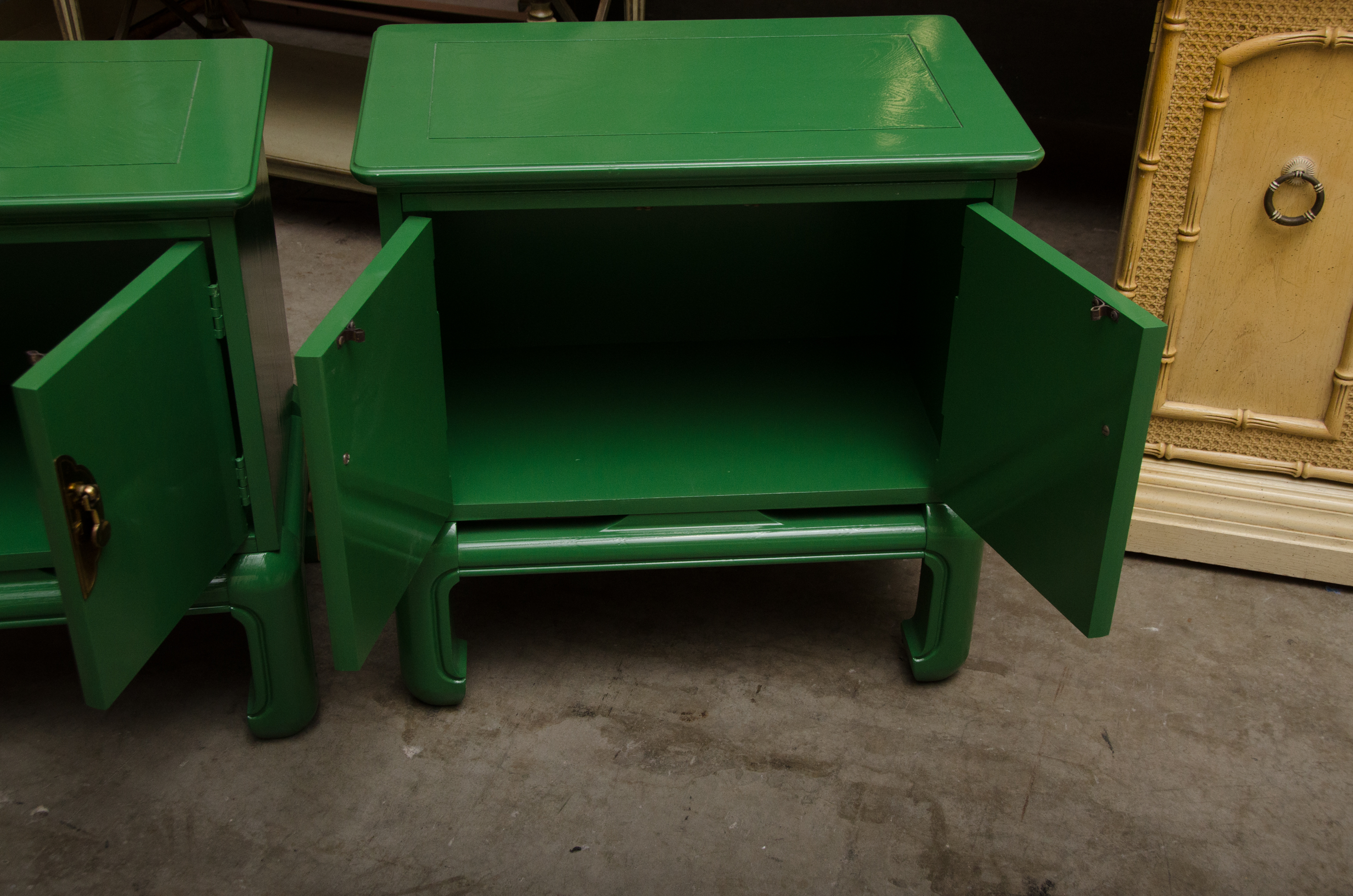 Vintage Chinese Style Green Painted End Tables