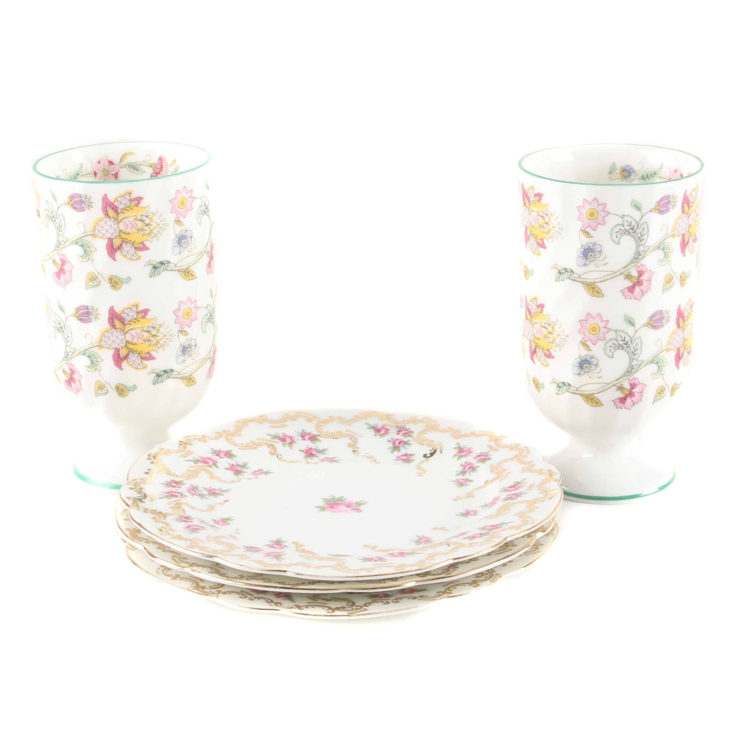 Minton "Haddon Hall" Tall China Tumblers and Austrian Plates