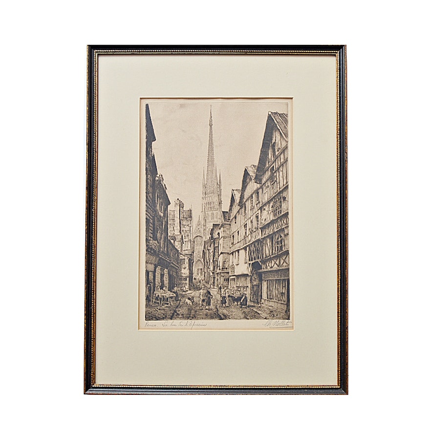 Charles Nollet Signed Etching of Rouen