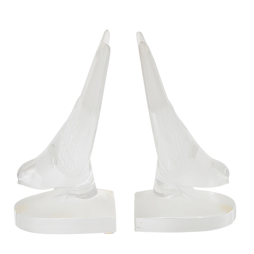 Lalique Crystal Hirondelle Swallow Bookends