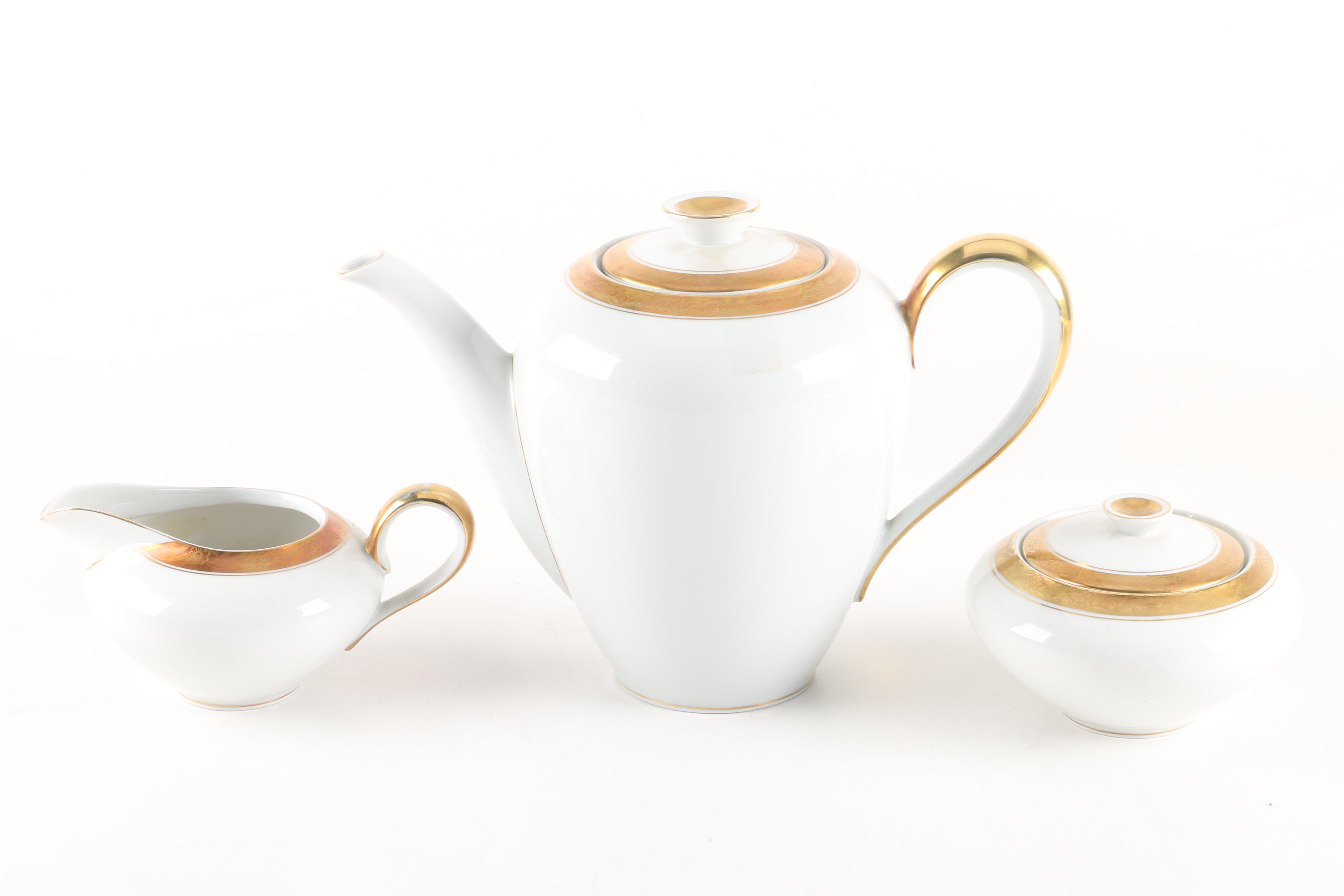 Vintage Krister Germany Gold Floral Banded Porcelain Dessert Setting 1952-65