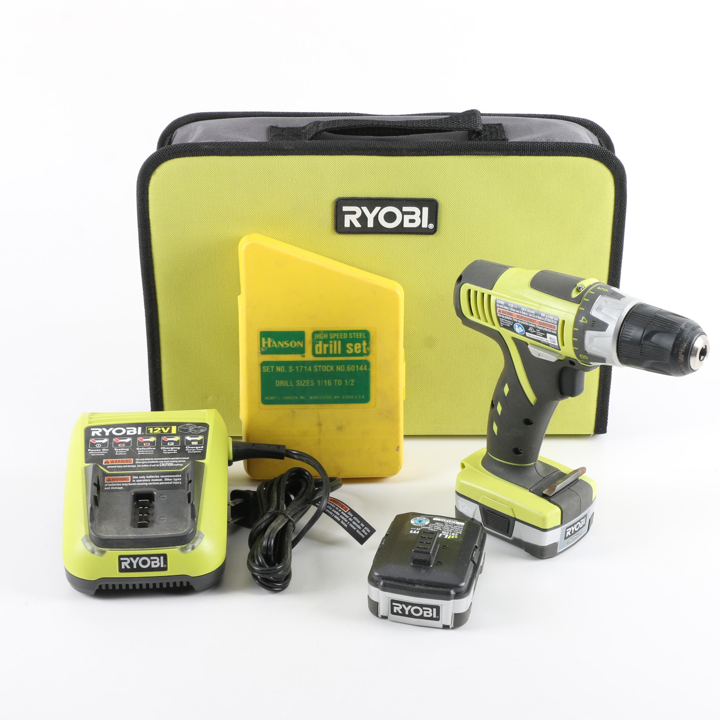 Ryobi Cordless Drill with Drill Bit Set and Bag