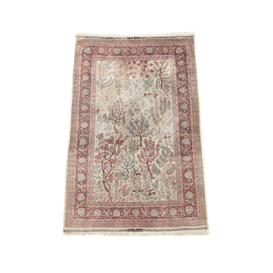Hand-Knotted Persian Tabriz Silk Pictorial Area Rug