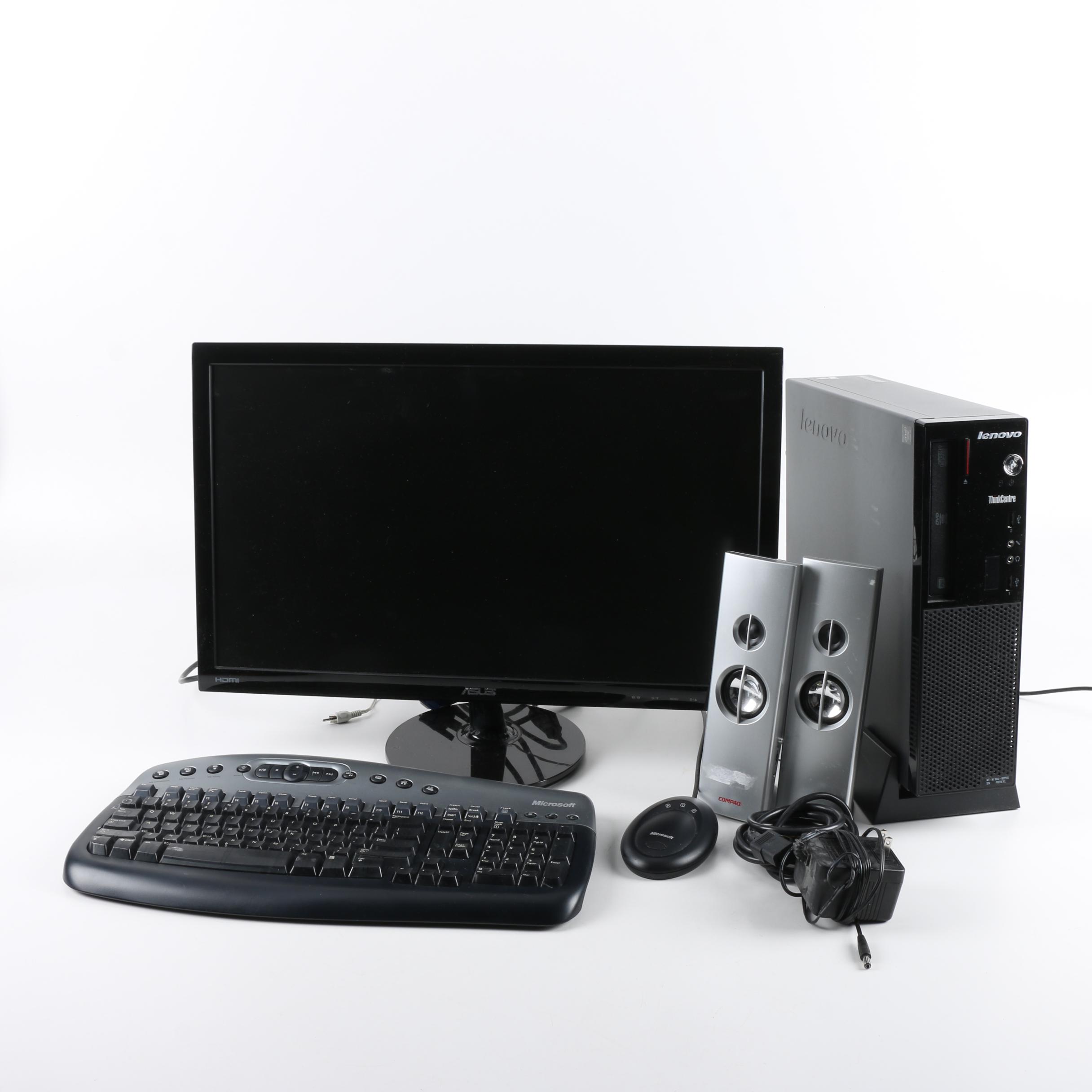 Lenovo ThinkCentre E73 Desktop with Asus Computer Monitor and Accessories