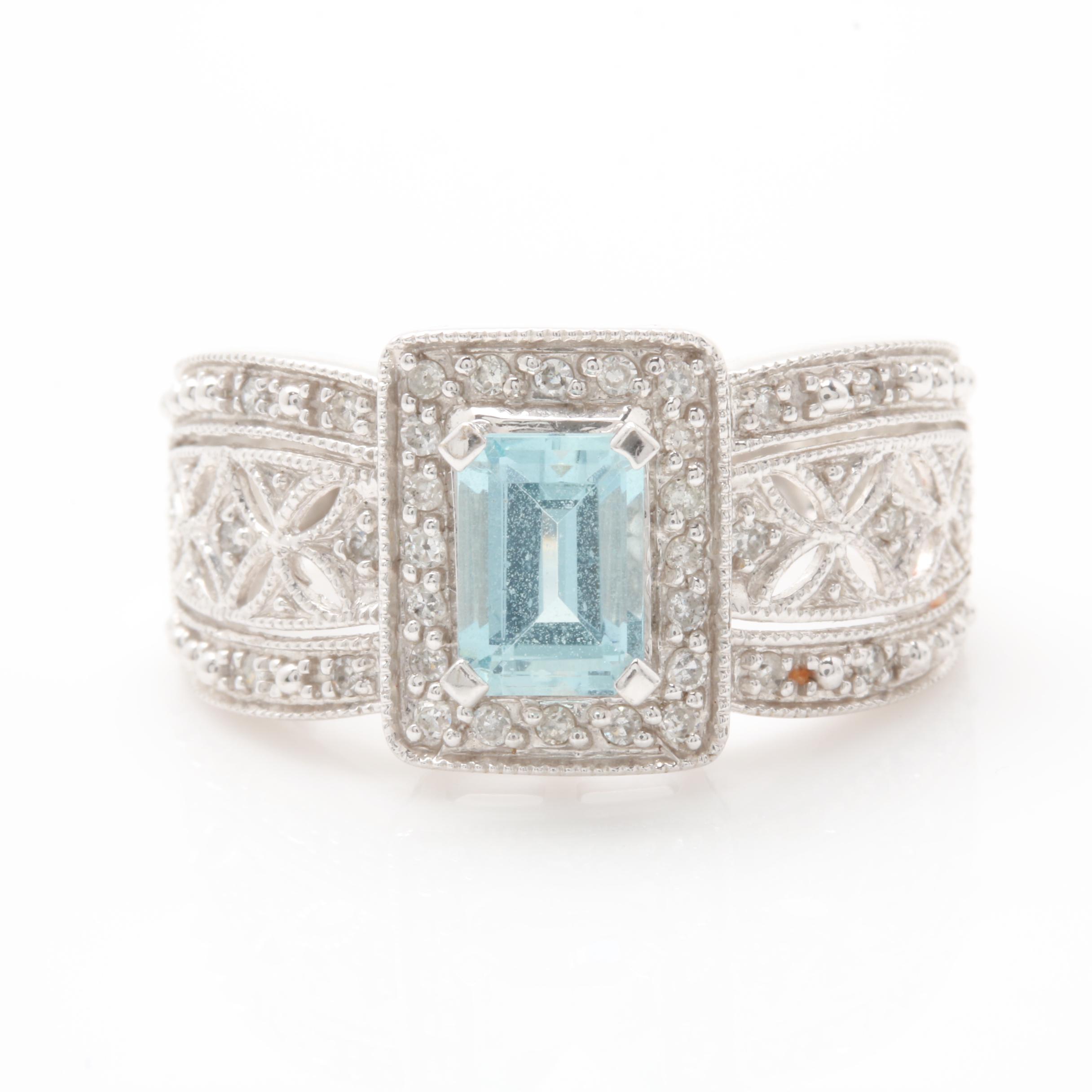 Alwand Vahan 14K White Gold Aquamarine and Diamond Ring