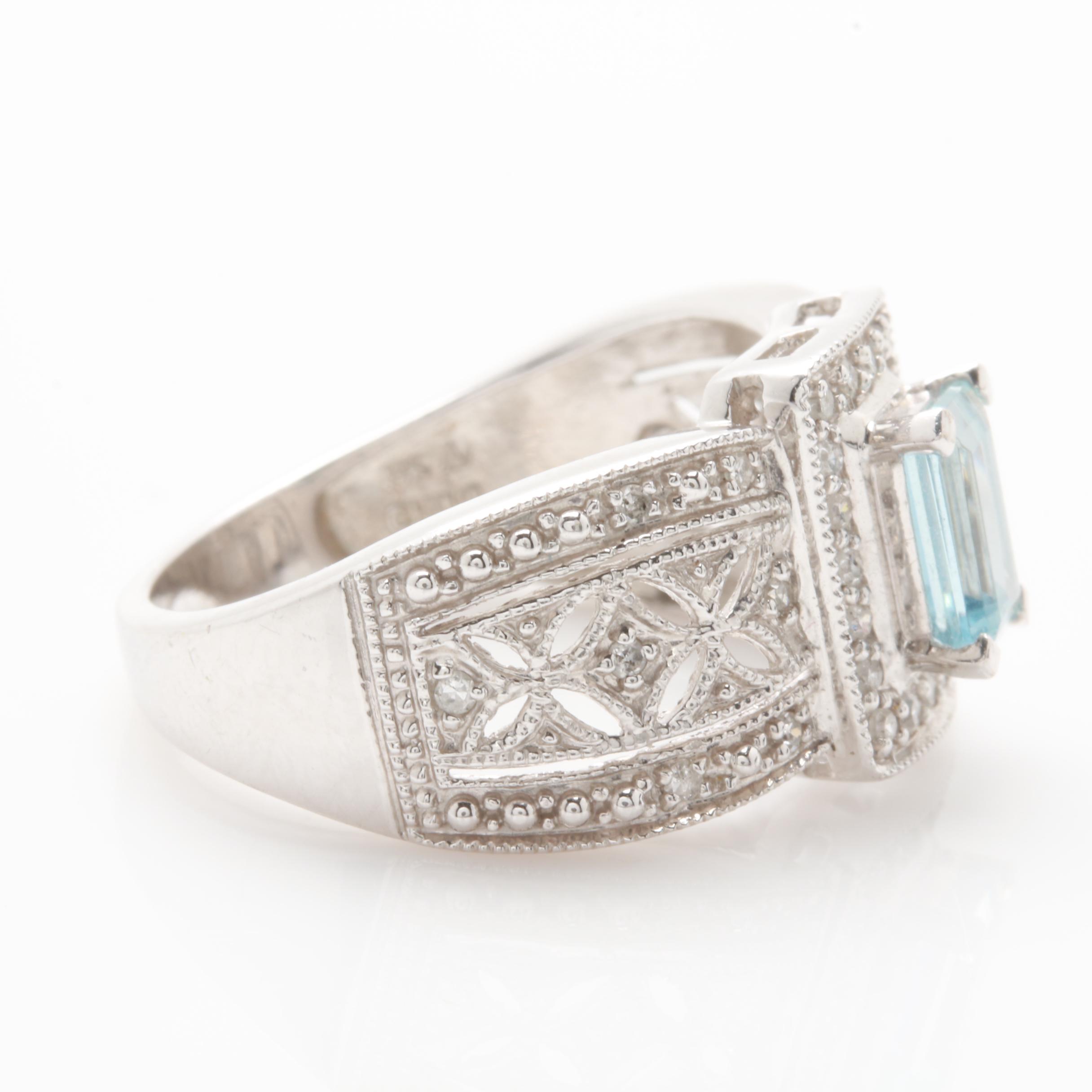 Alwand Vahan 14K White Gold Aquamarine and Diamond Ring