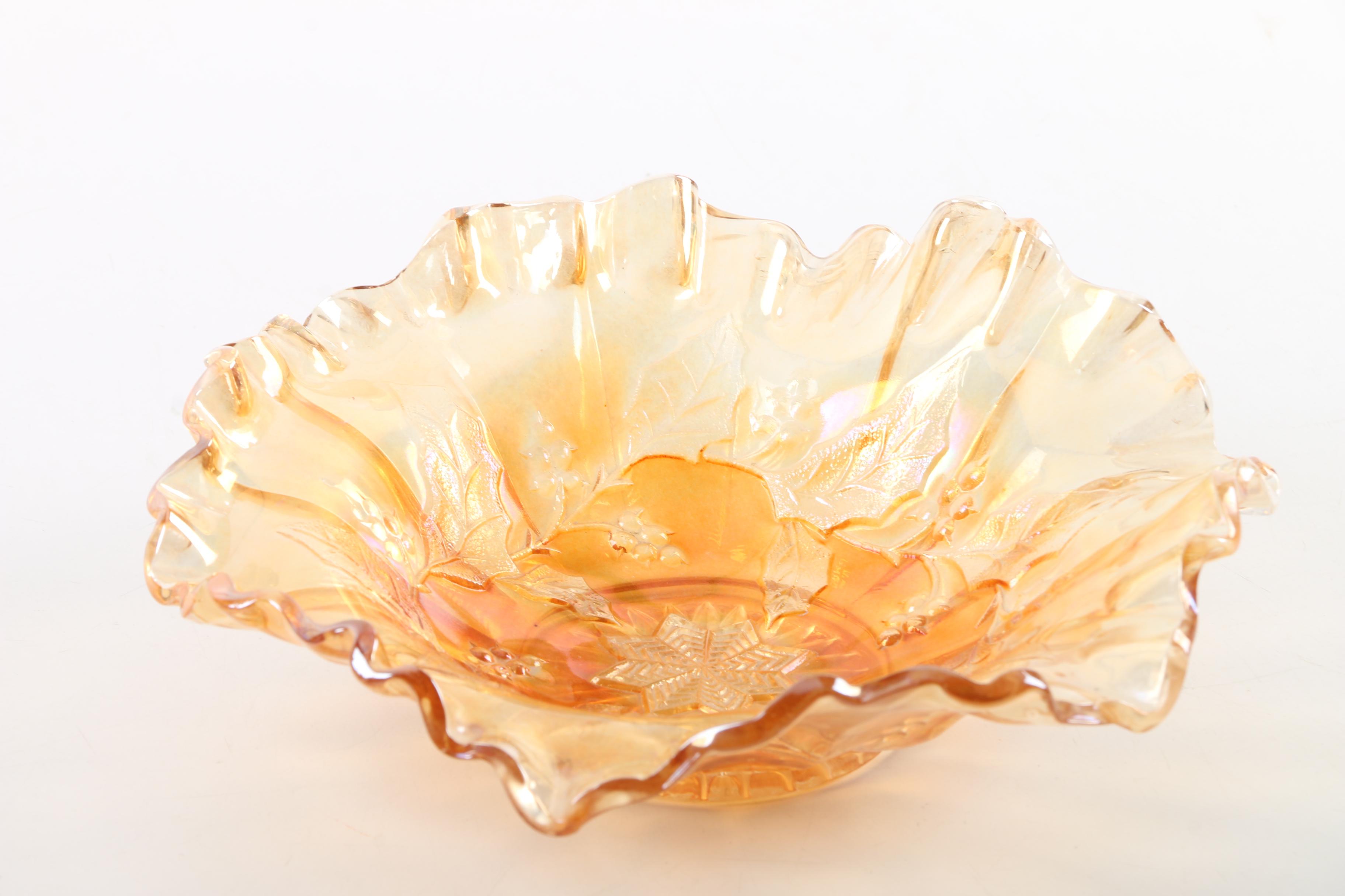 Fenton "Lions" Marigold Carnival Glass Bowl with Other Bowl