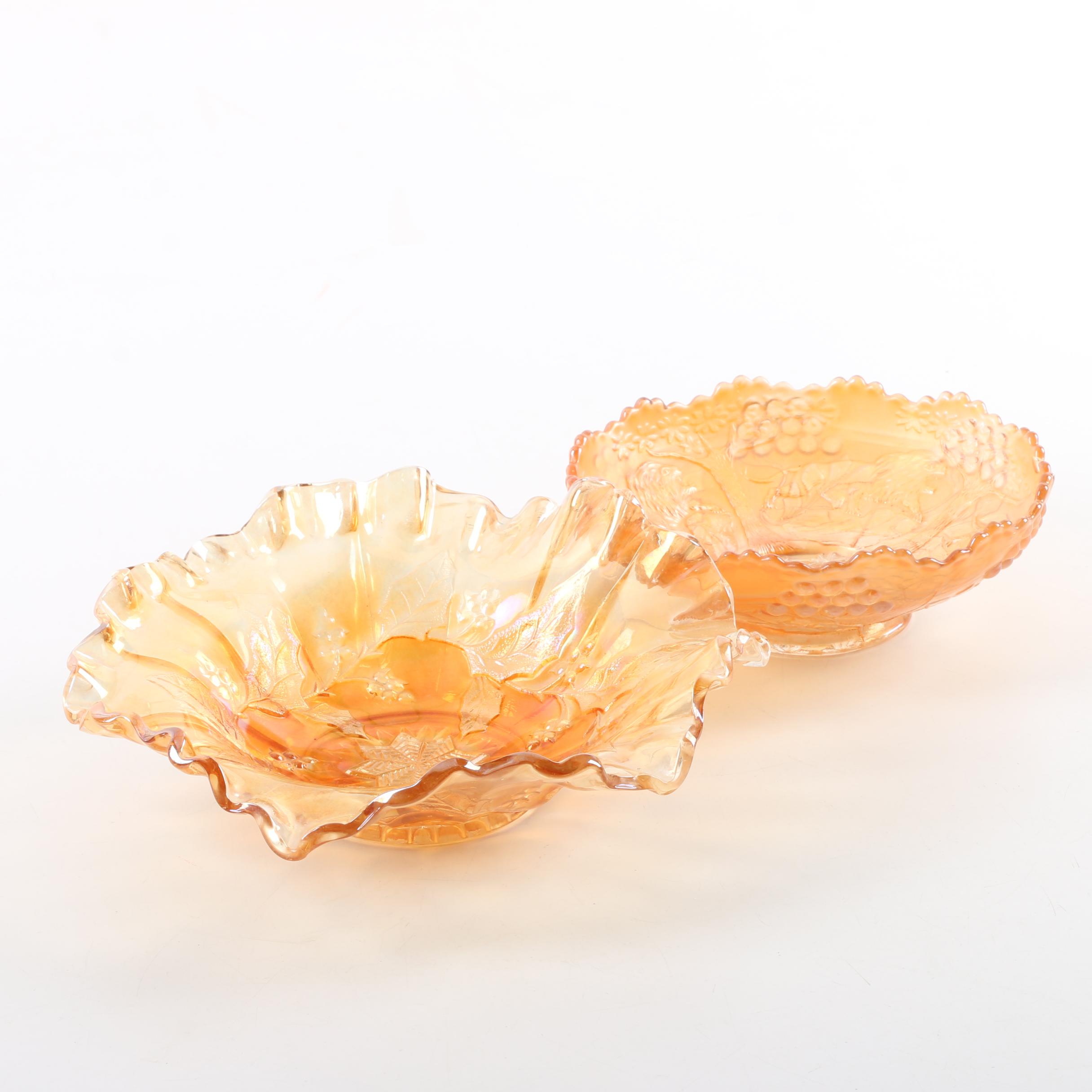 Fenton "Lions" Marigold Carnival Glass Bowl with Other Bowl