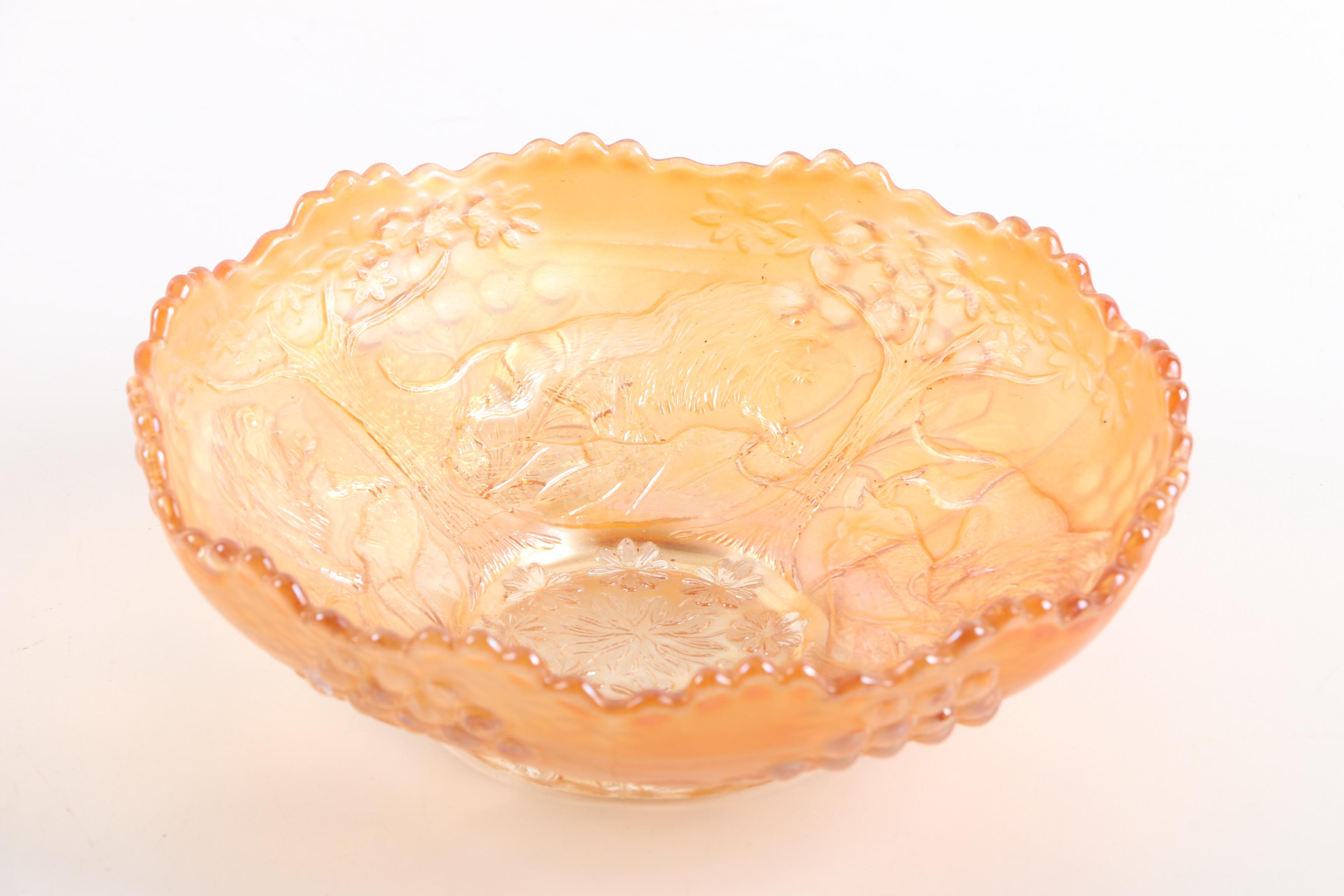 Fenton "Lions" Marigold Carnival Glass Bowl with Other Bowl