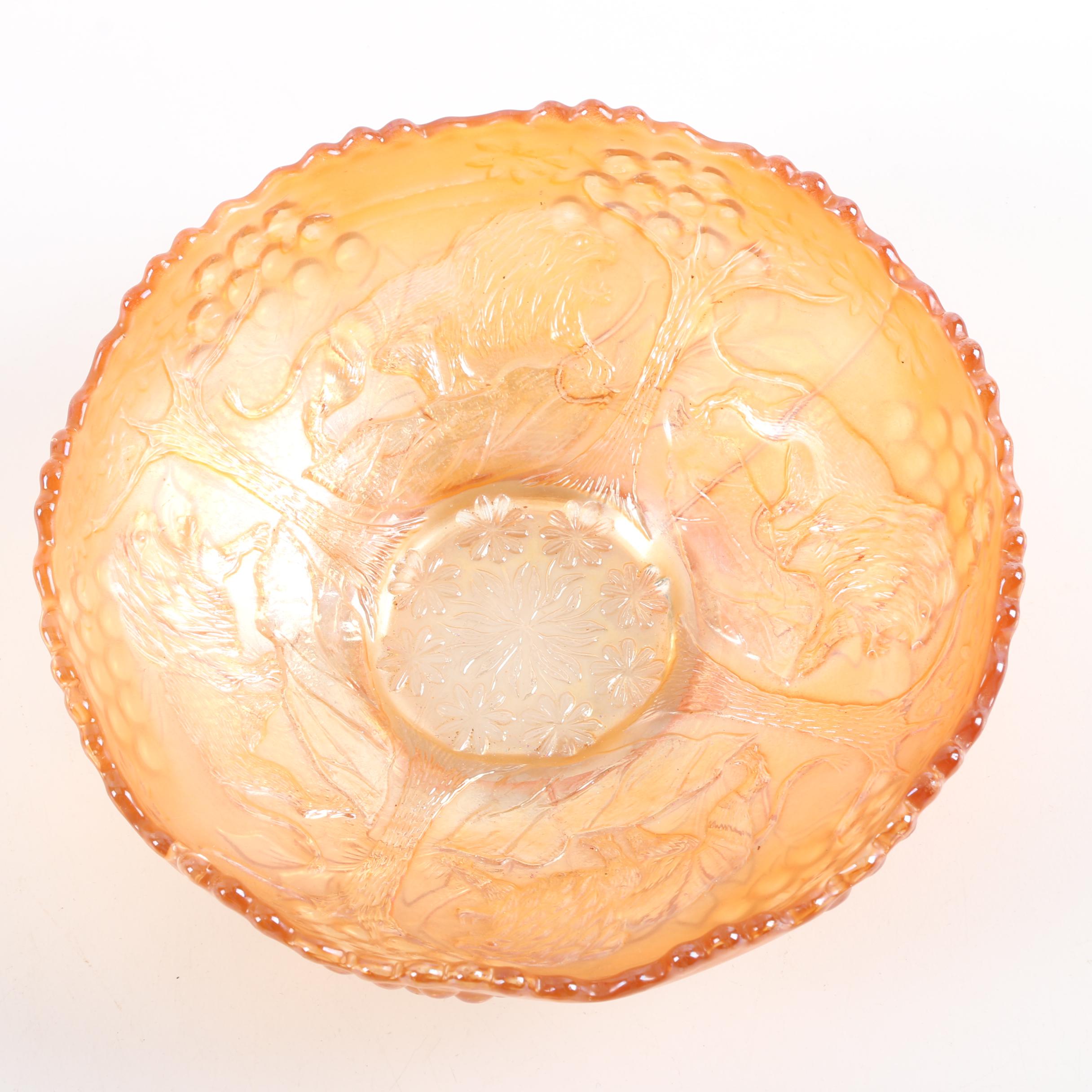 Fenton "Lions" Marigold Carnival Glass Bowl with Other Bowl