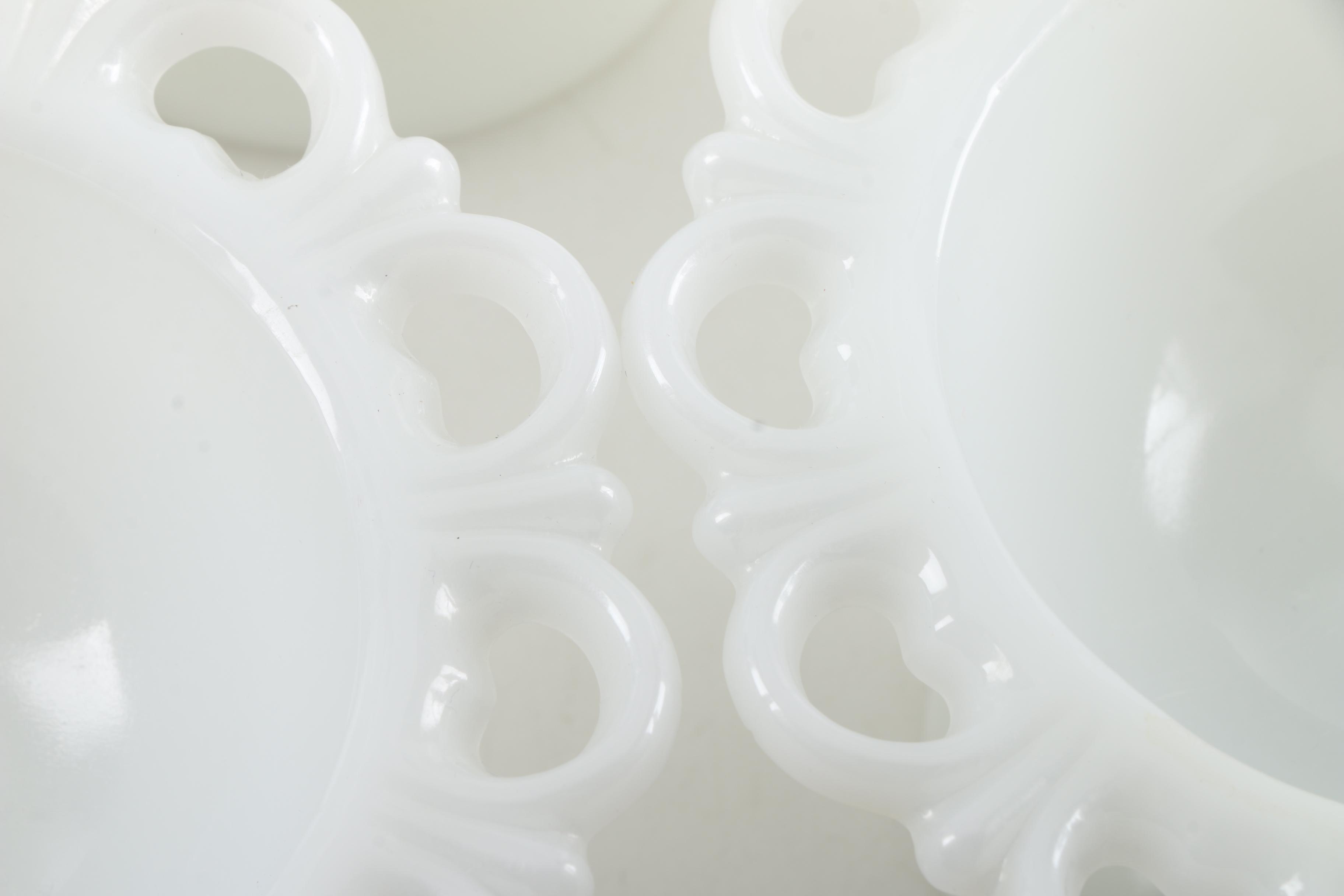 Vintage Reticulated Milk Glass Footed Cups and Saucers