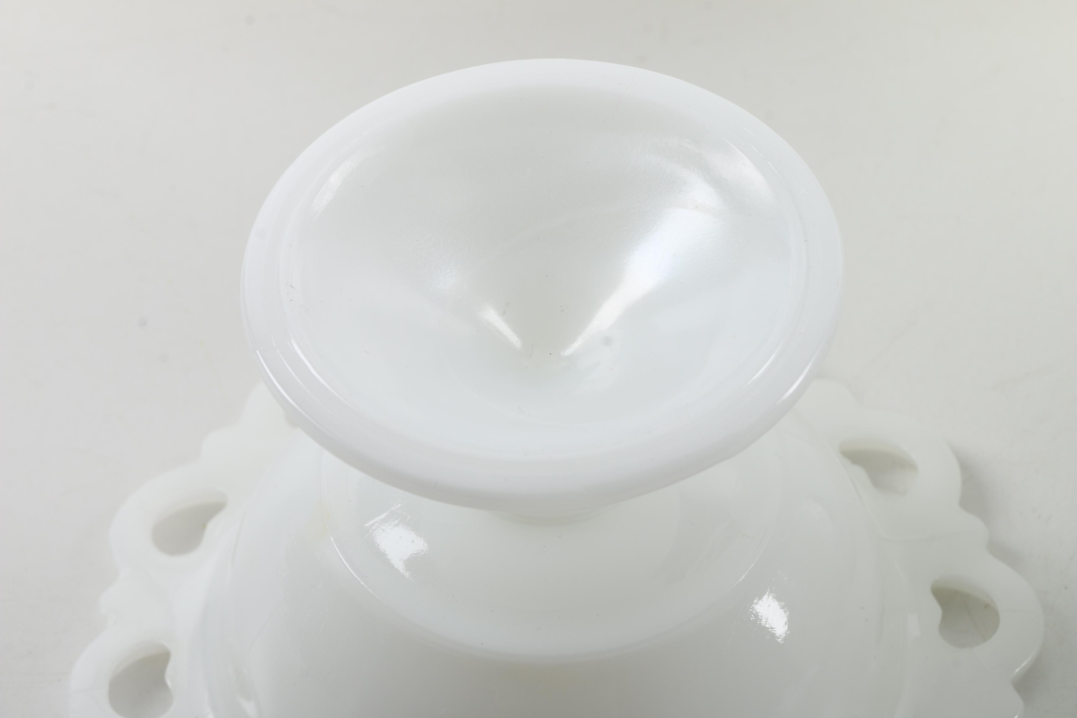 Vintage Reticulated Milk Glass Footed Cups and Saucers