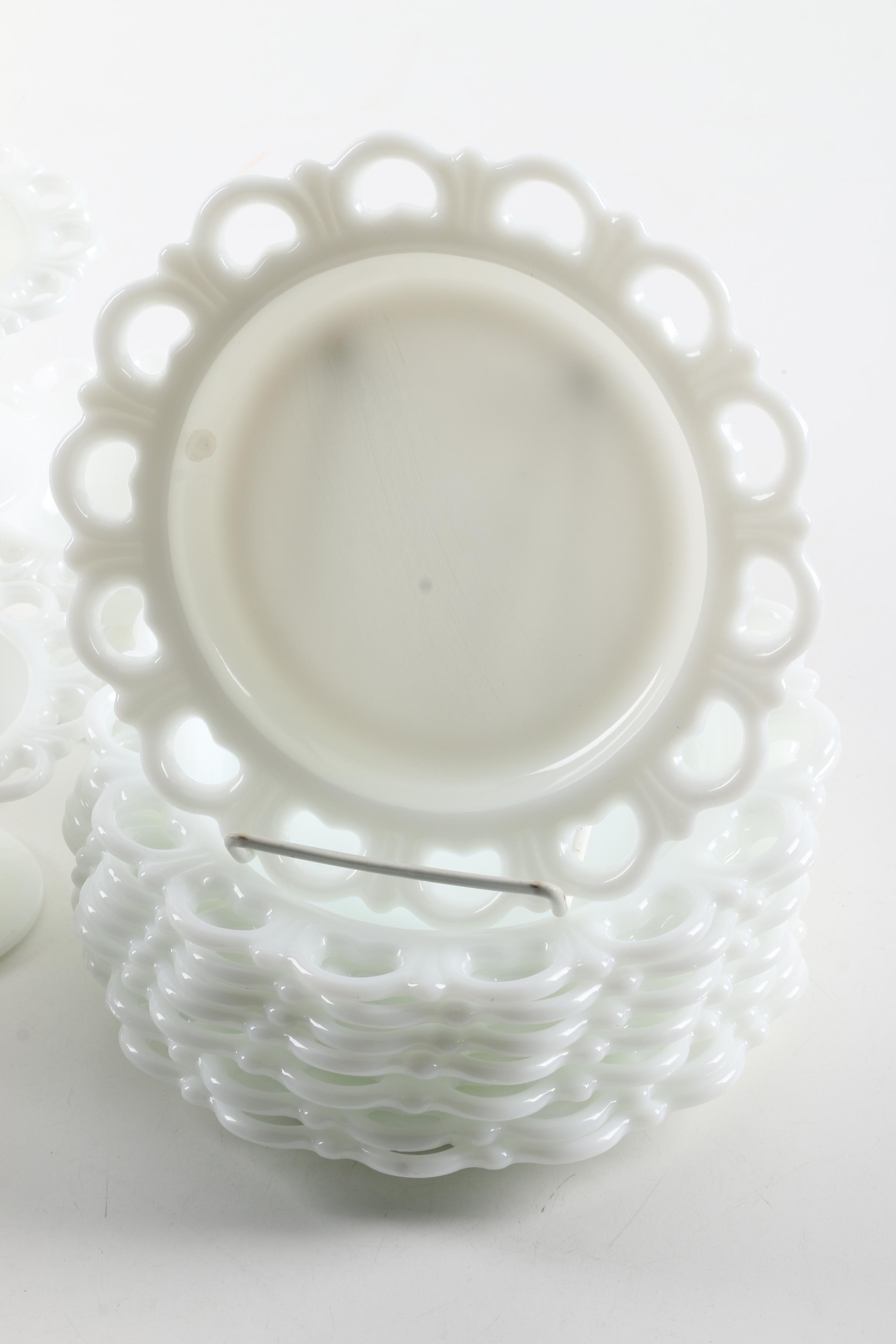 Vintage Reticulated Milk Glass Footed Cups and Saucers