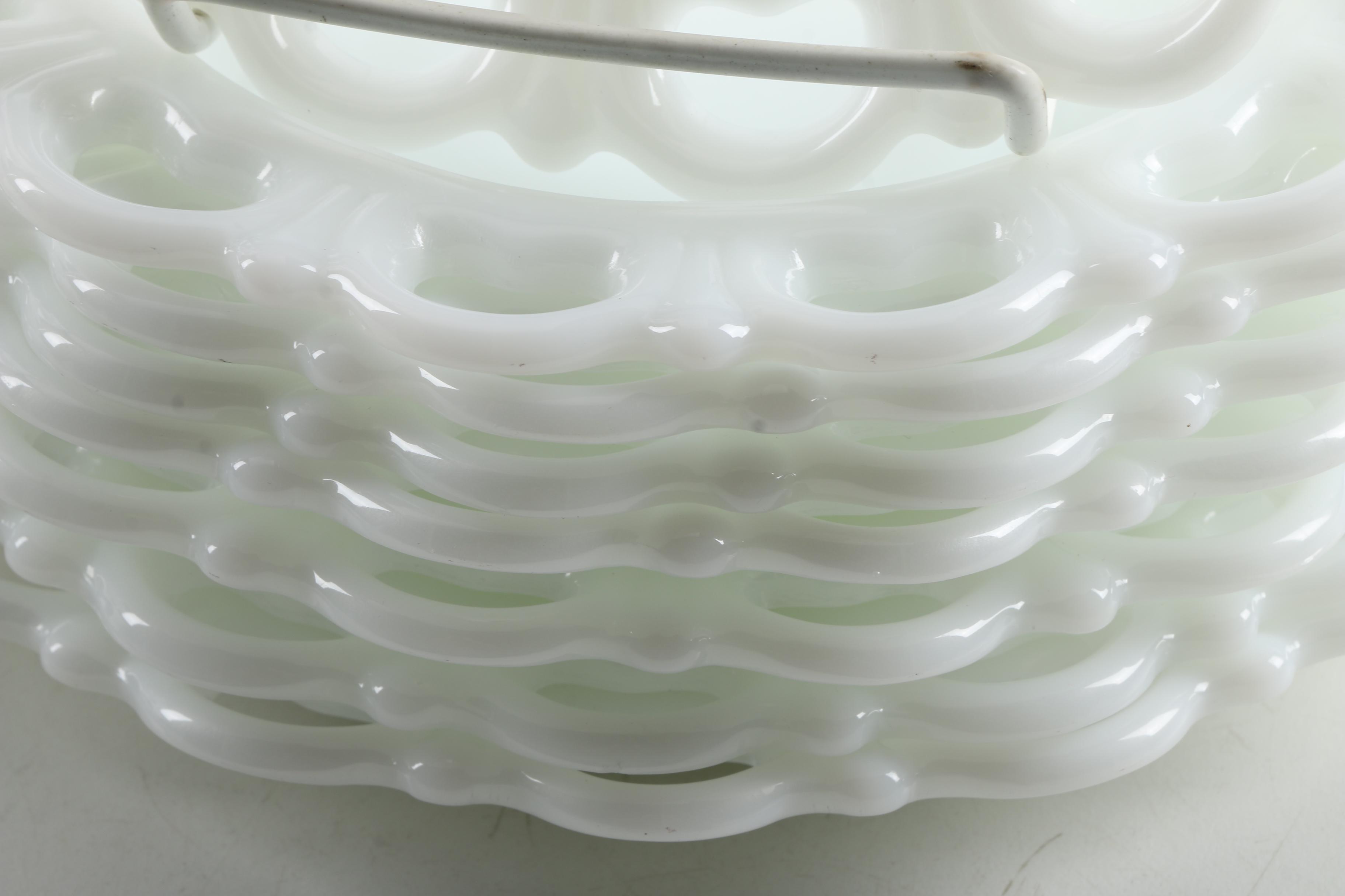 Vintage Reticulated Milk Glass Footed Cups and Saucers
