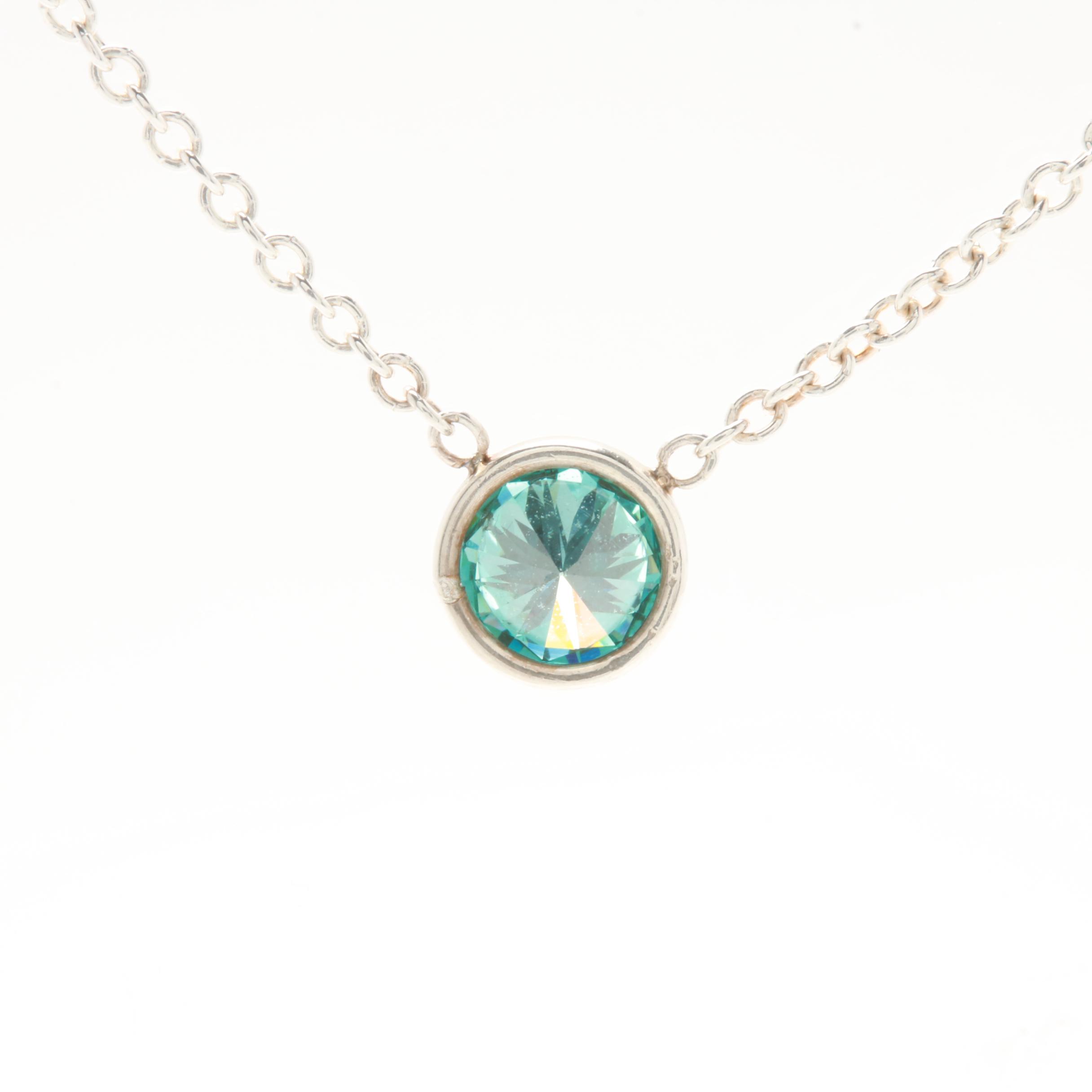 Sterling Silver Blue Diamond Pendant Necklace