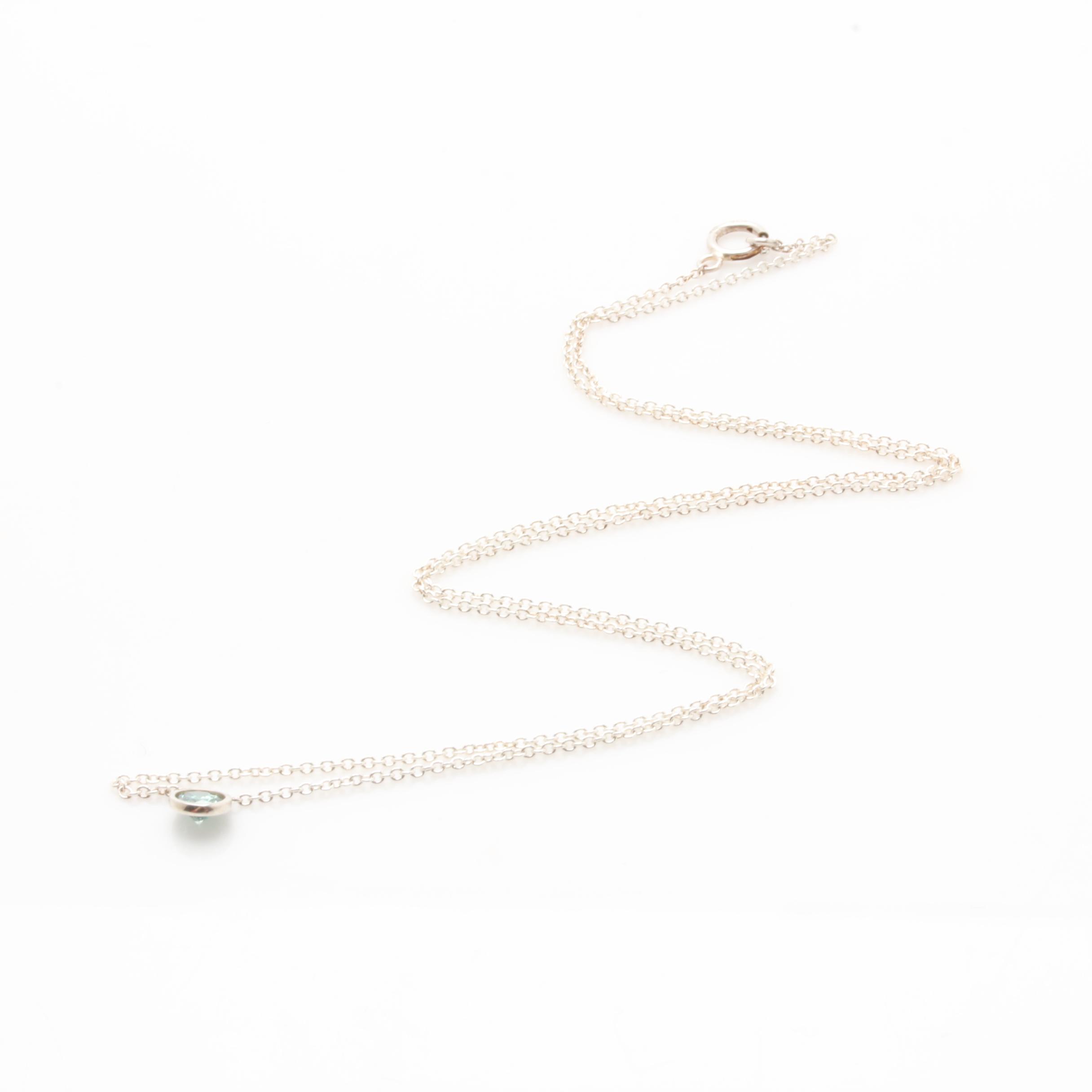 Sterling Silver Blue Diamond Pendant Necklace