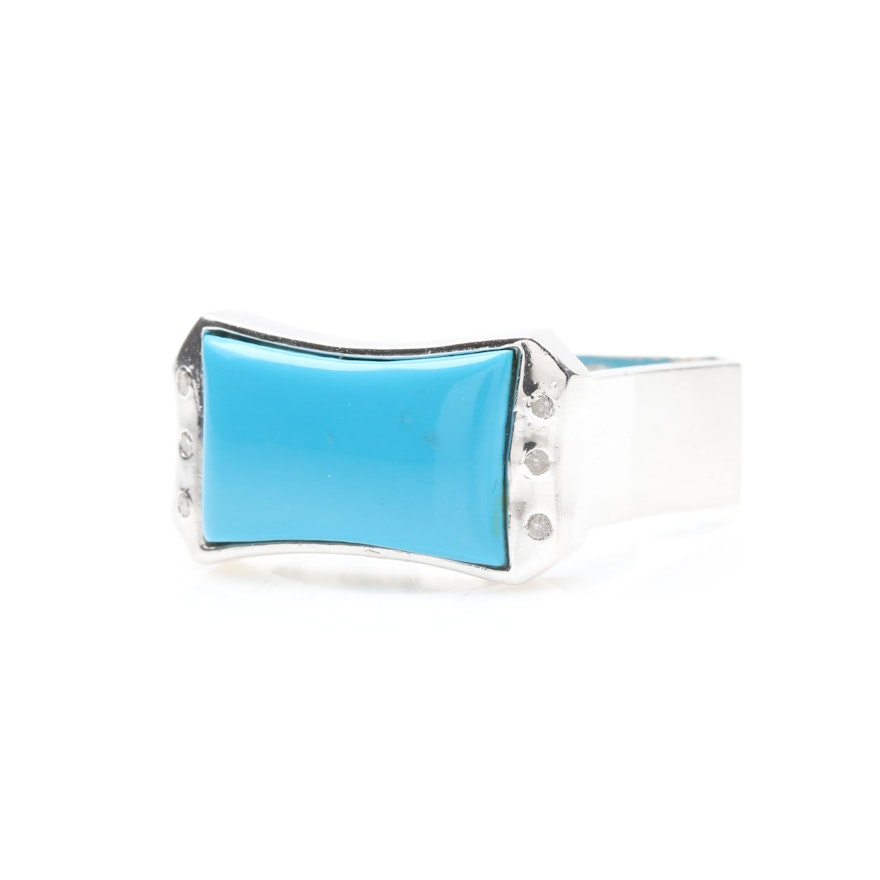 Bosovi Sterling Silver Imitation Turquoise and Diamond Ring