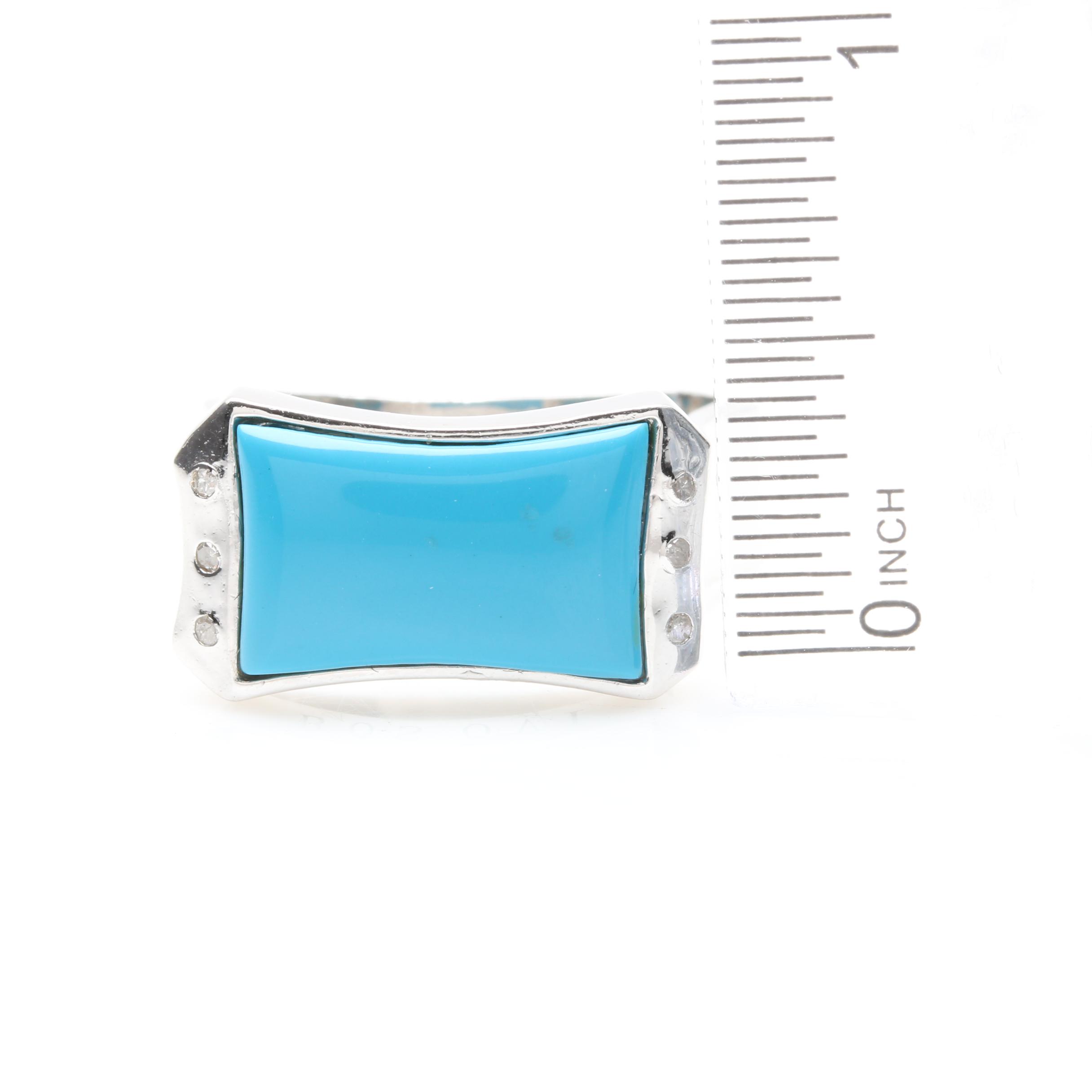 Bosovi Sterling Silver Imitation Turquoise and Diamond Ring
