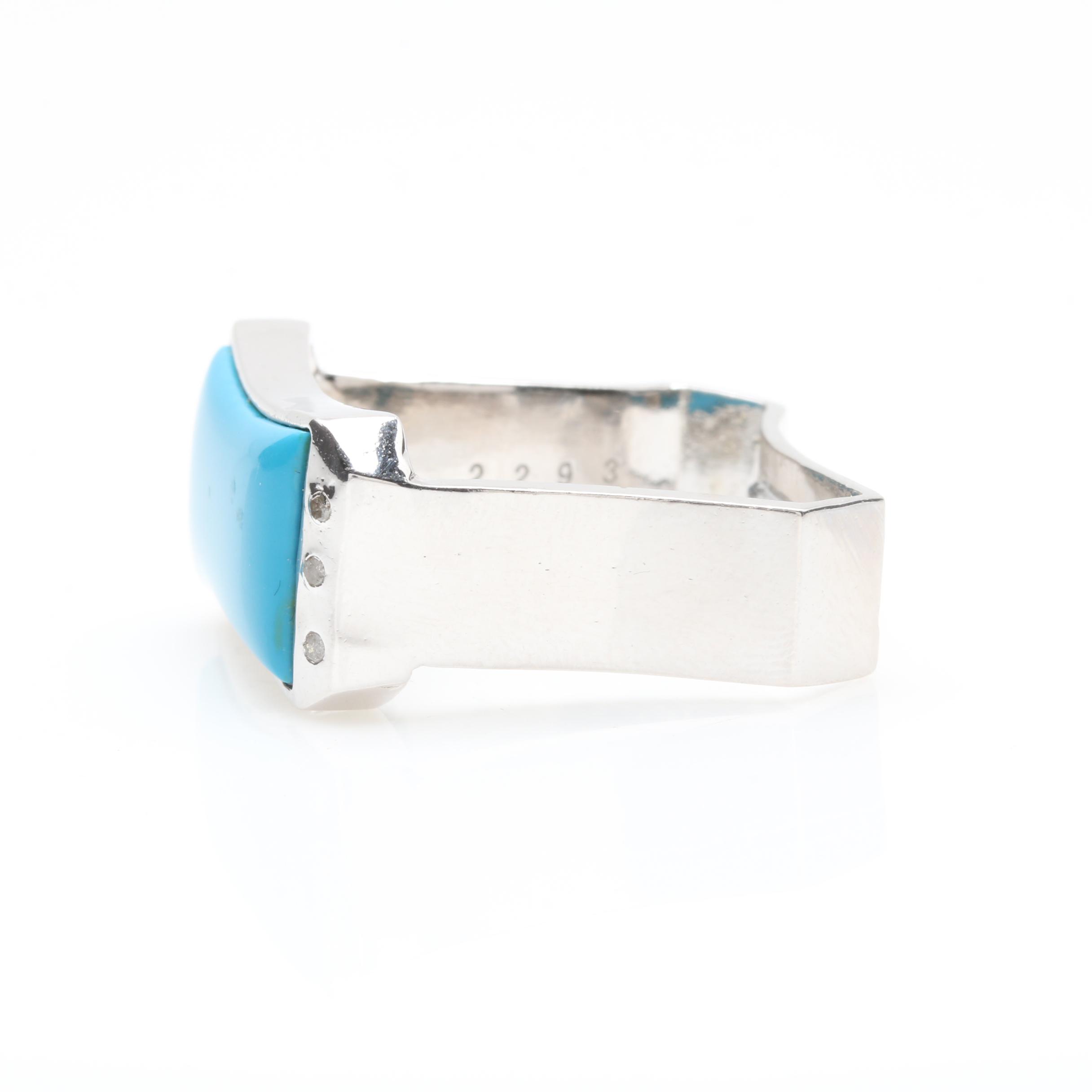 Bosovi Sterling Silver Imitation Turquoise and Diamond Ring