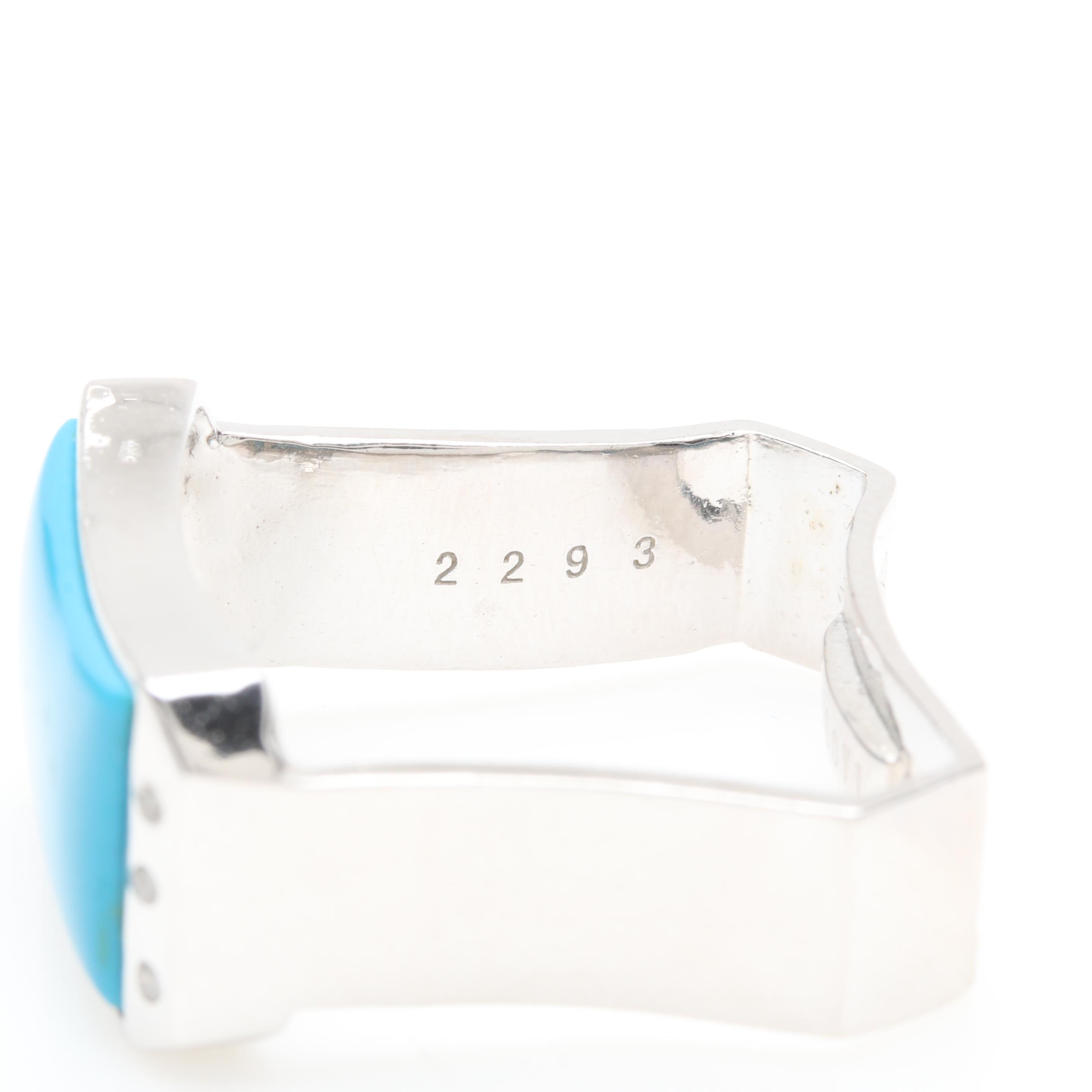 Bosovi Sterling Silver Imitation Turquoise and Diamond Ring