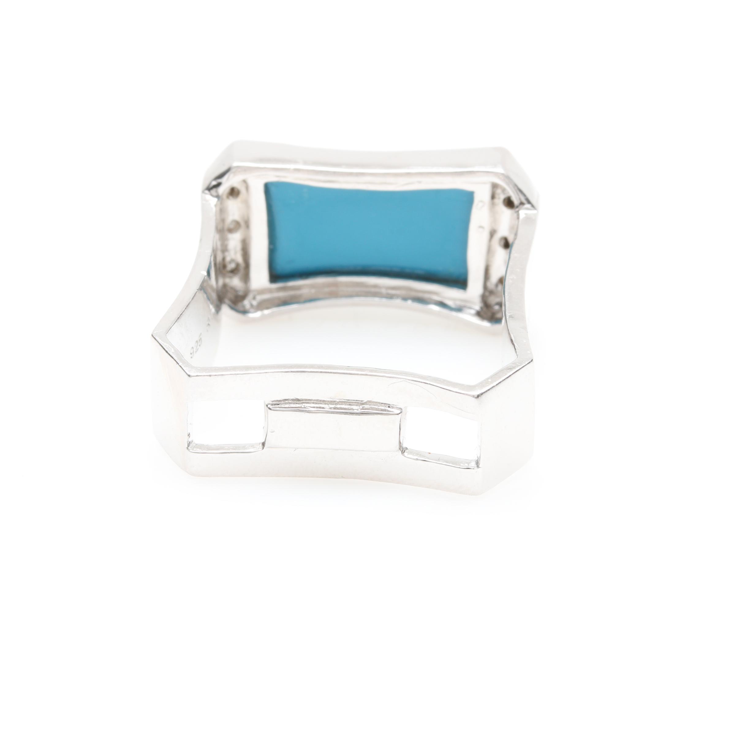 Bosovi Sterling Silver Imitation Turquoise and Diamond Ring