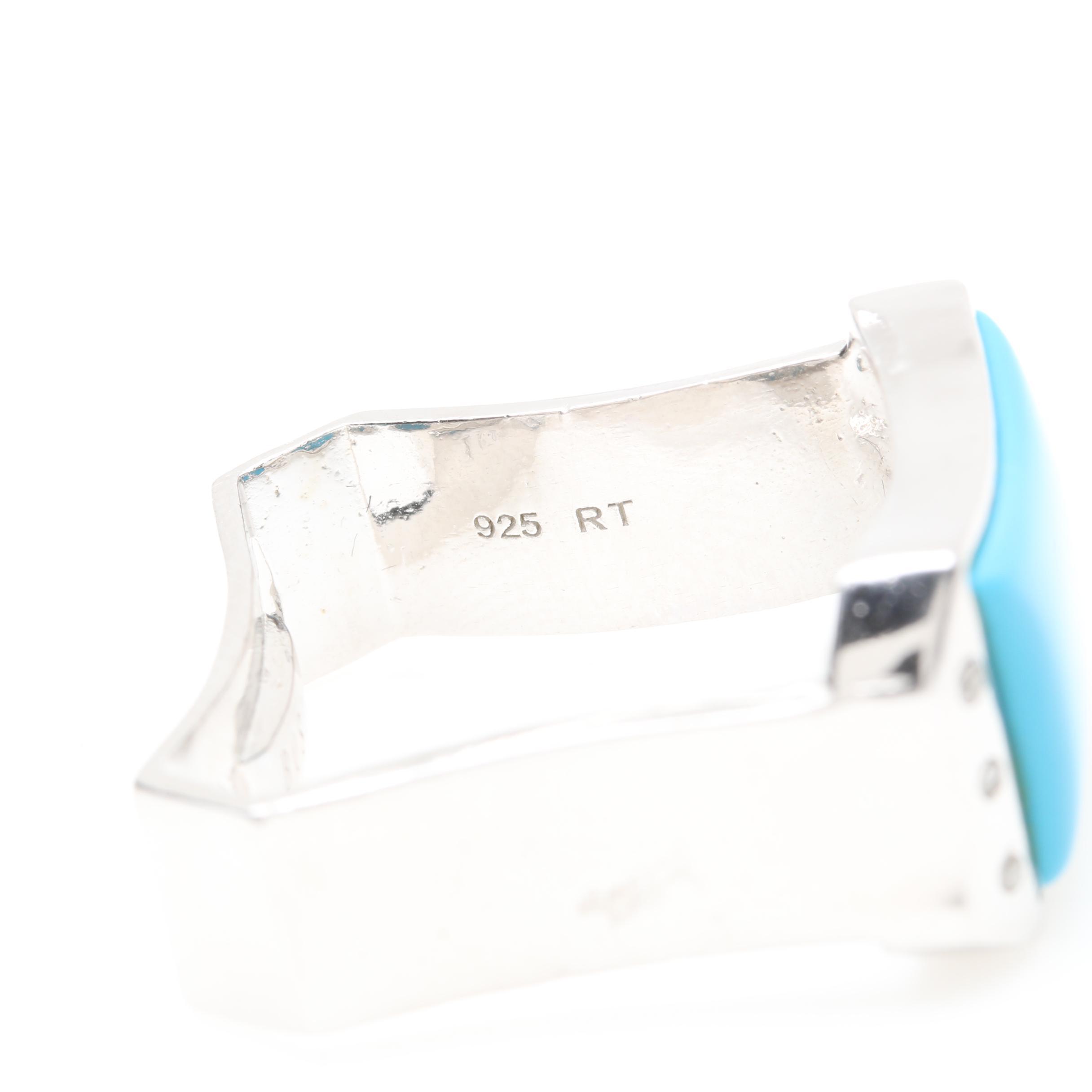 Bosovi Sterling Silver Imitation Turquoise and Diamond Ring