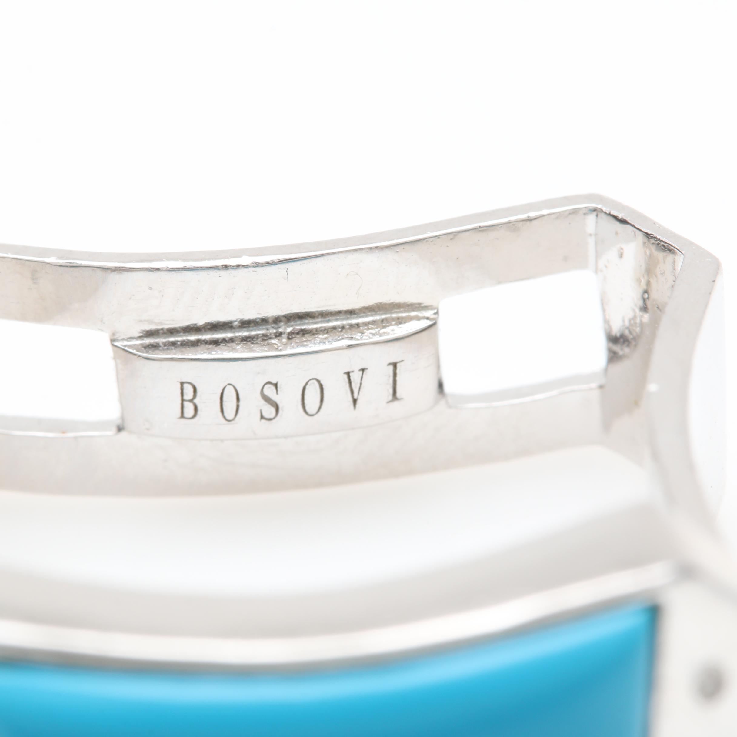 Bosovi Sterling Silver Imitation Turquoise and Diamond Ring