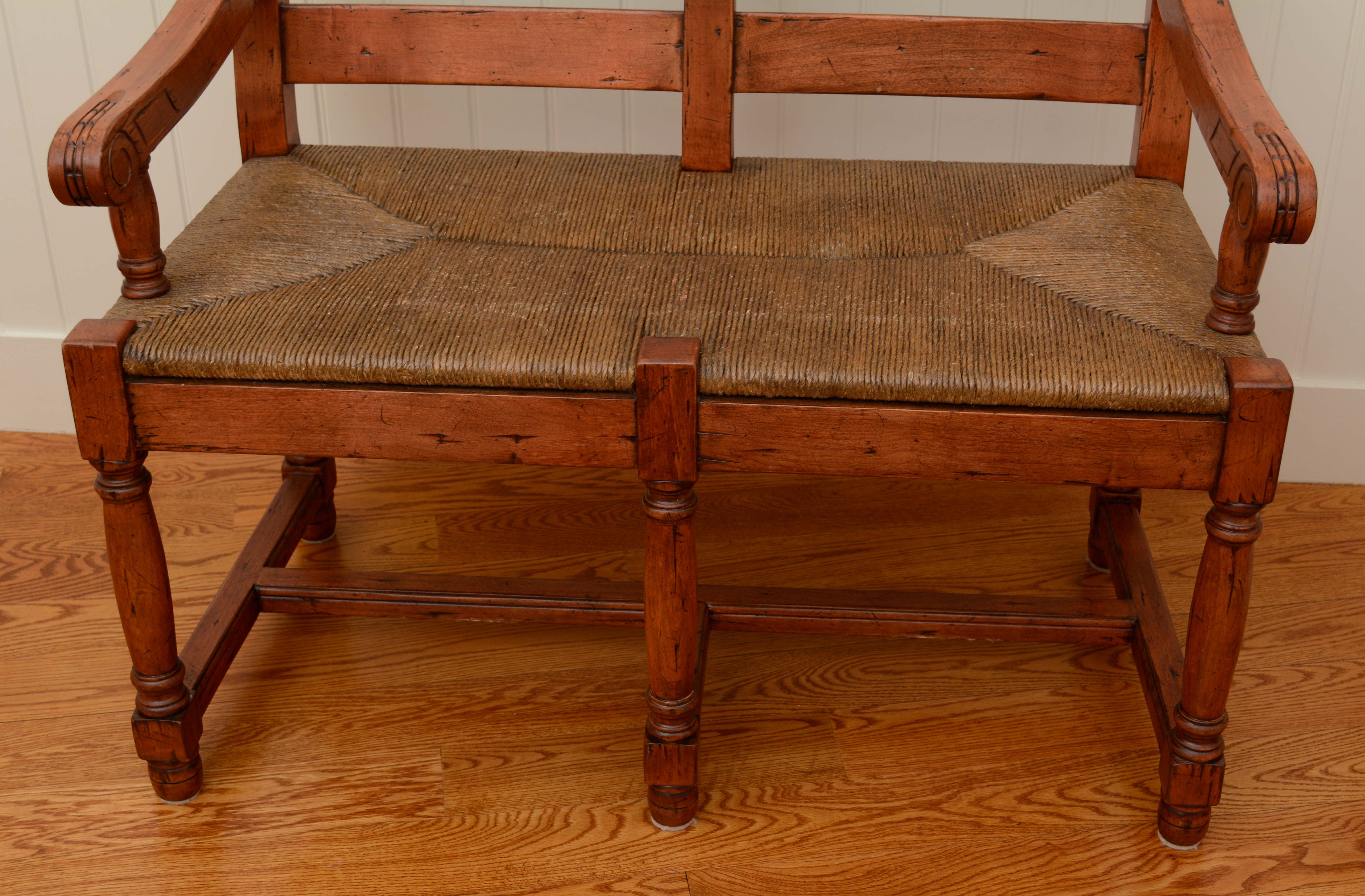 Double Ladder Back Rush Seat Bench