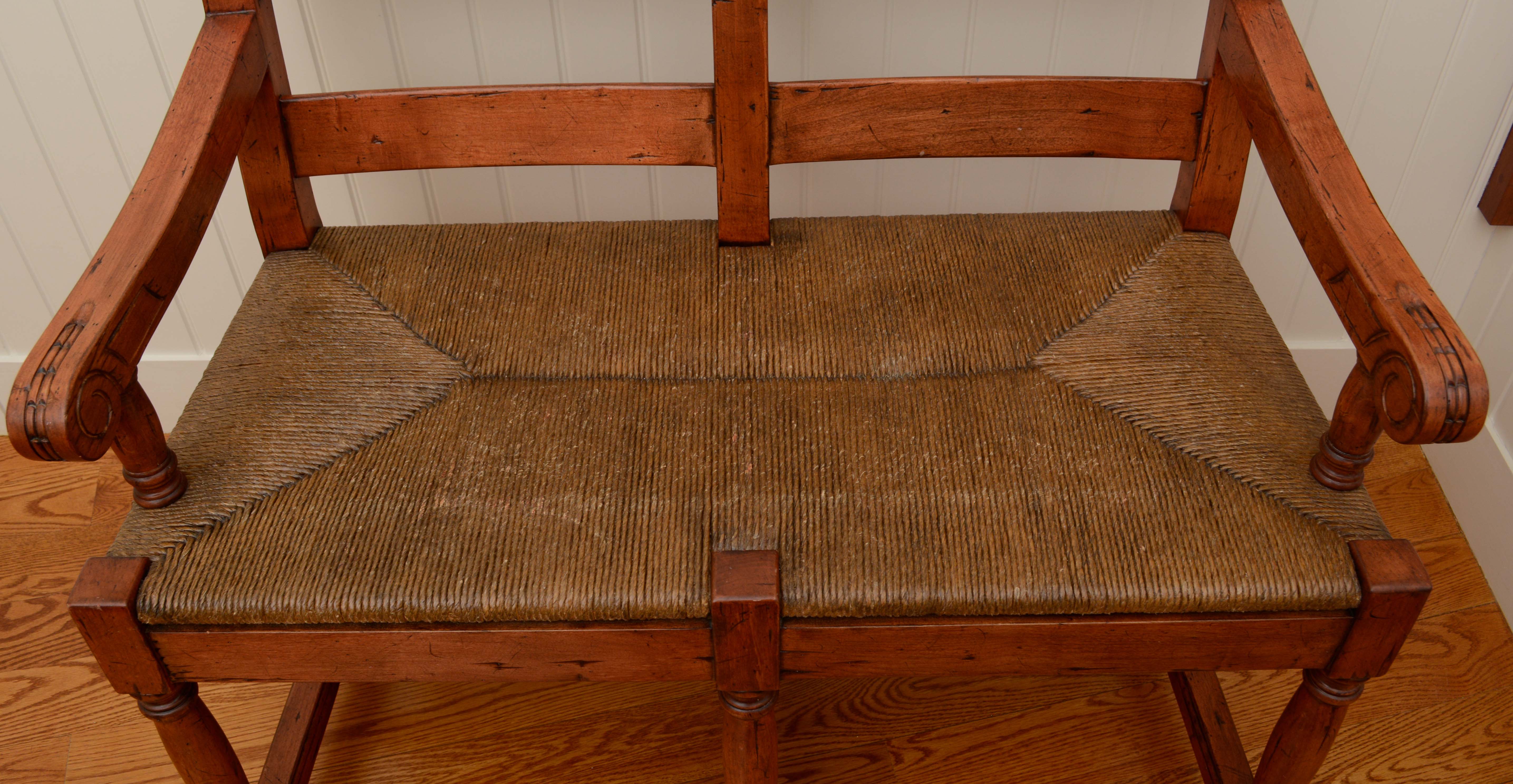 Double Ladder Back Rush Seat Bench