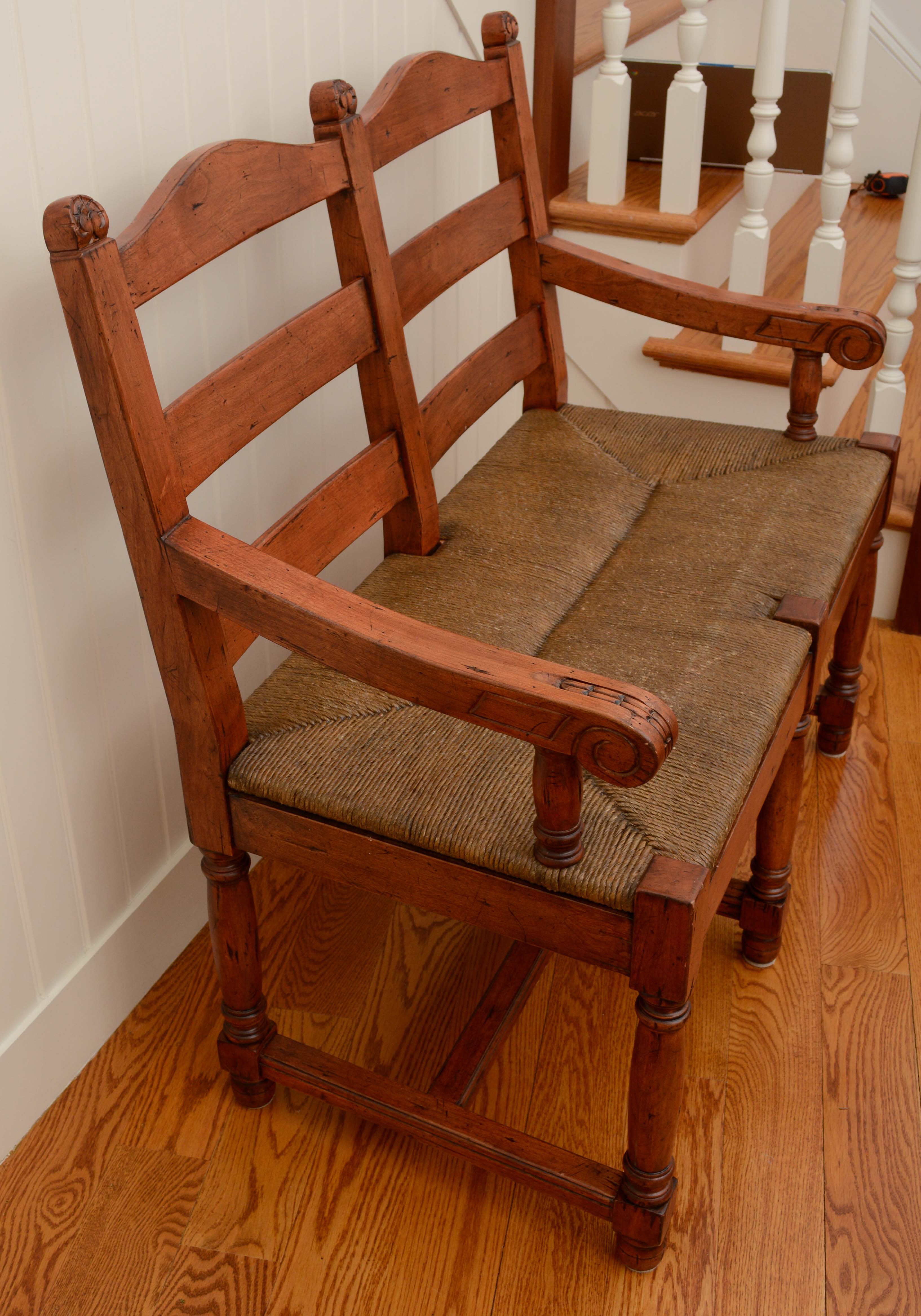 Double Ladder Back Rush Seat Bench