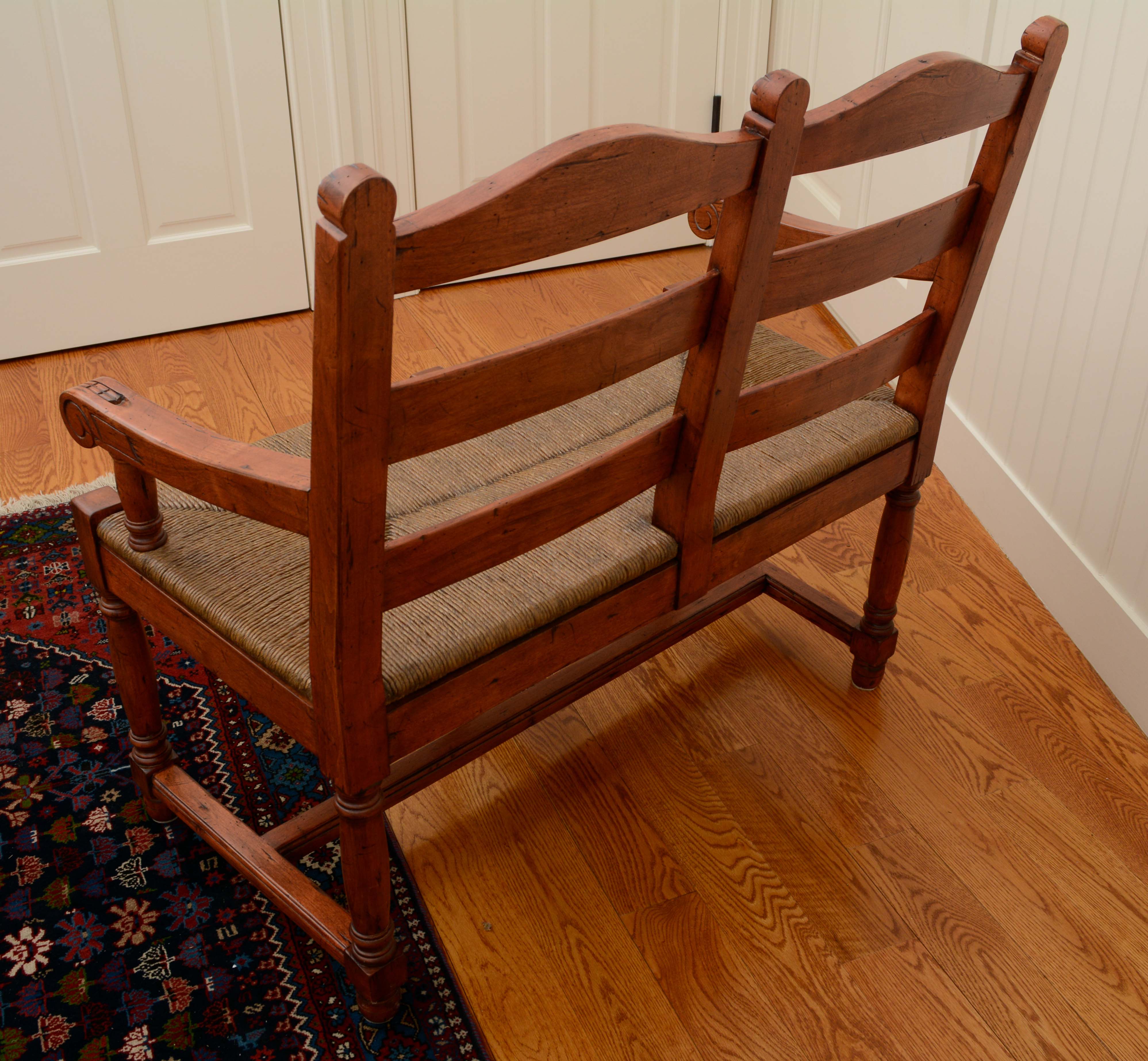 Double Ladder Back Rush Seat Bench