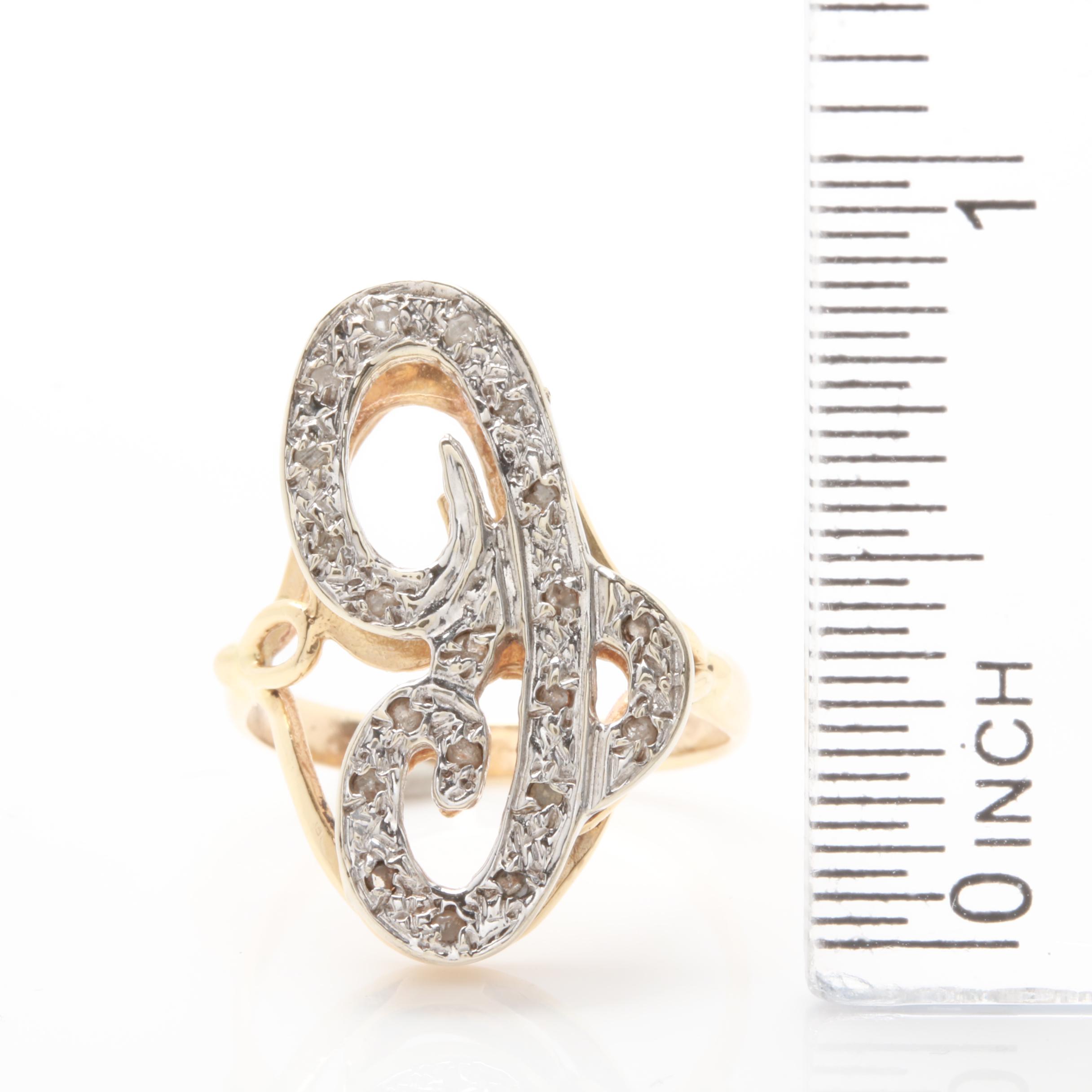 14K Two-Tone Gold Diamond Initial Ring