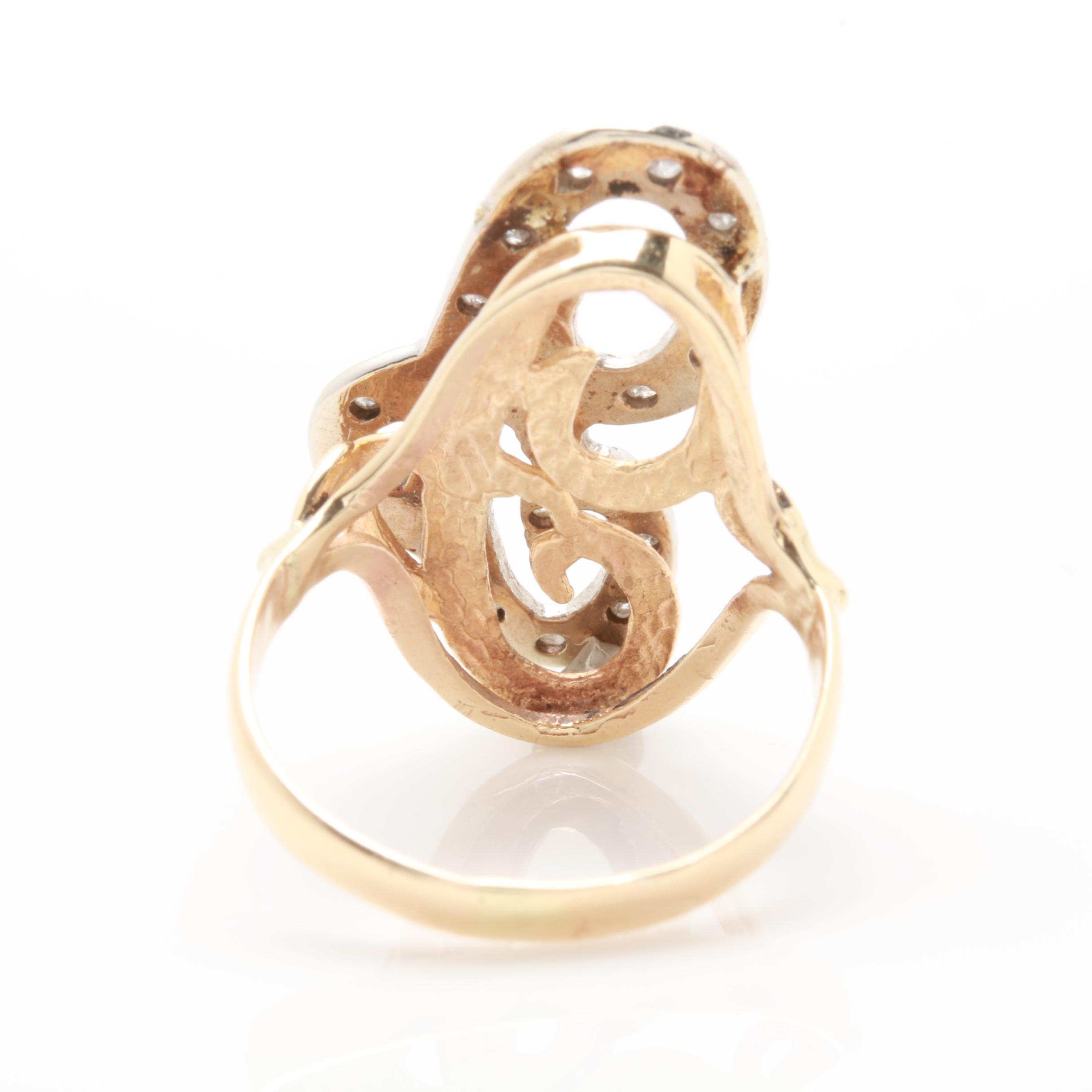 14K Two-Tone Gold Diamond Initial Ring