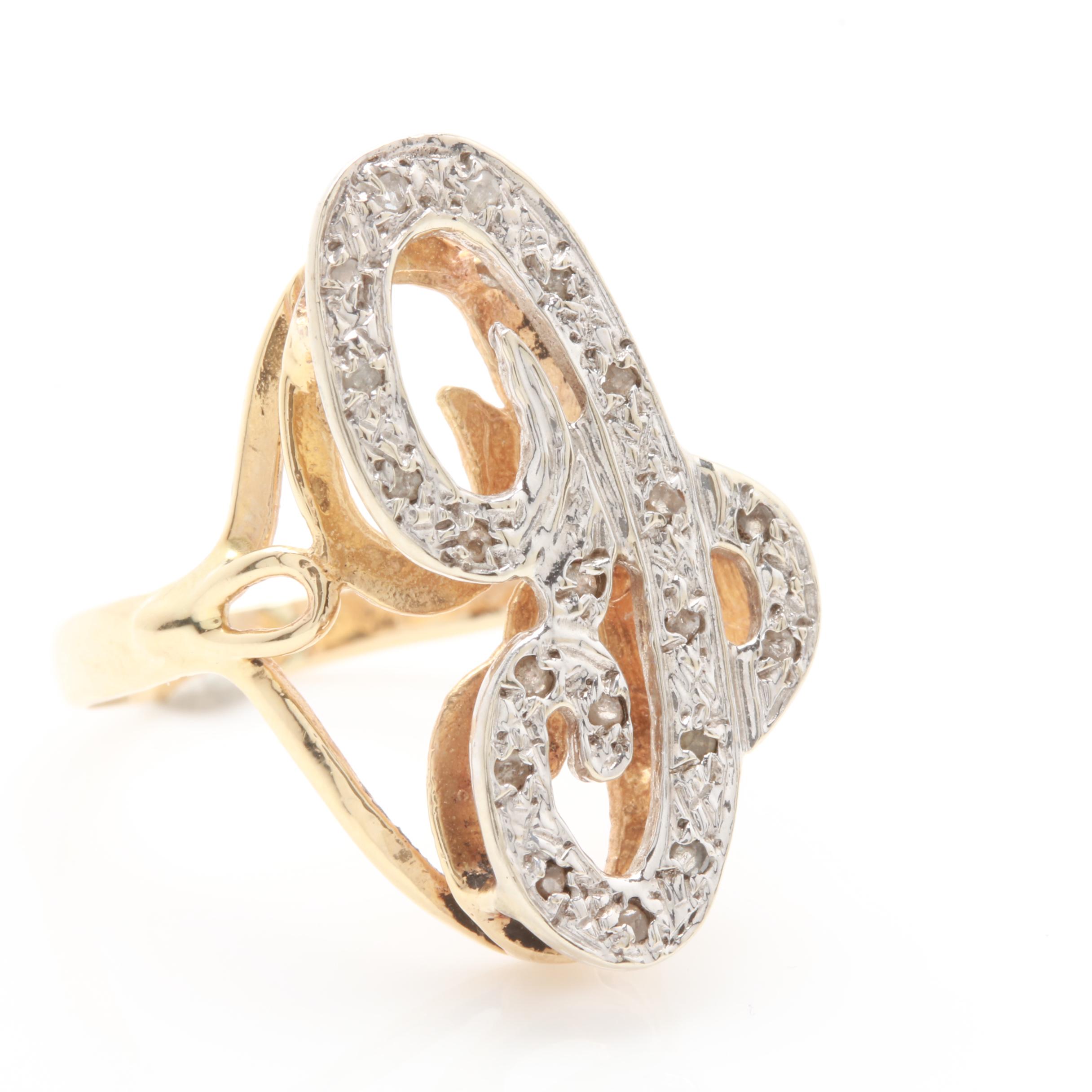 14K Two-Tone Gold Diamond Initial Ring