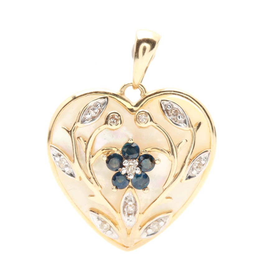 Alwand Vahan 10K Yellow Gold Mother of Pearl, Sapphire and Diamond Heart Pendant