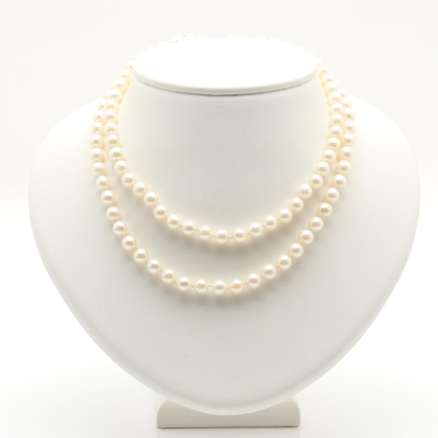 14K White Gold Cultured Pearl Necklace