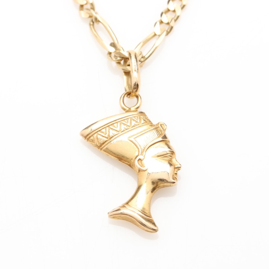 14K Yellow Gold Nefertiti Pendant Necklace