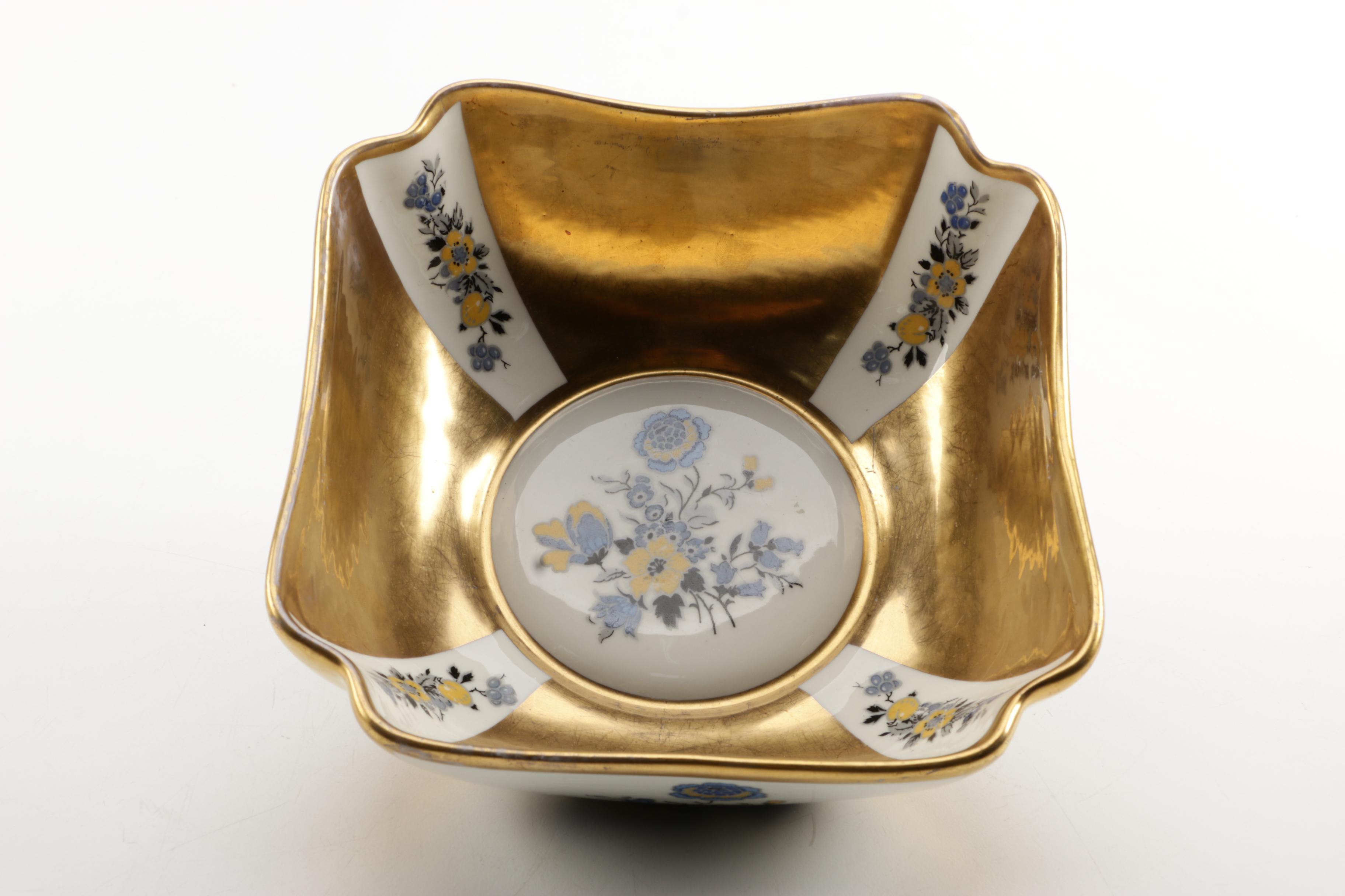 Concorde Gold and Floral Bowl with Occupied Japan Figurines and other Decor
