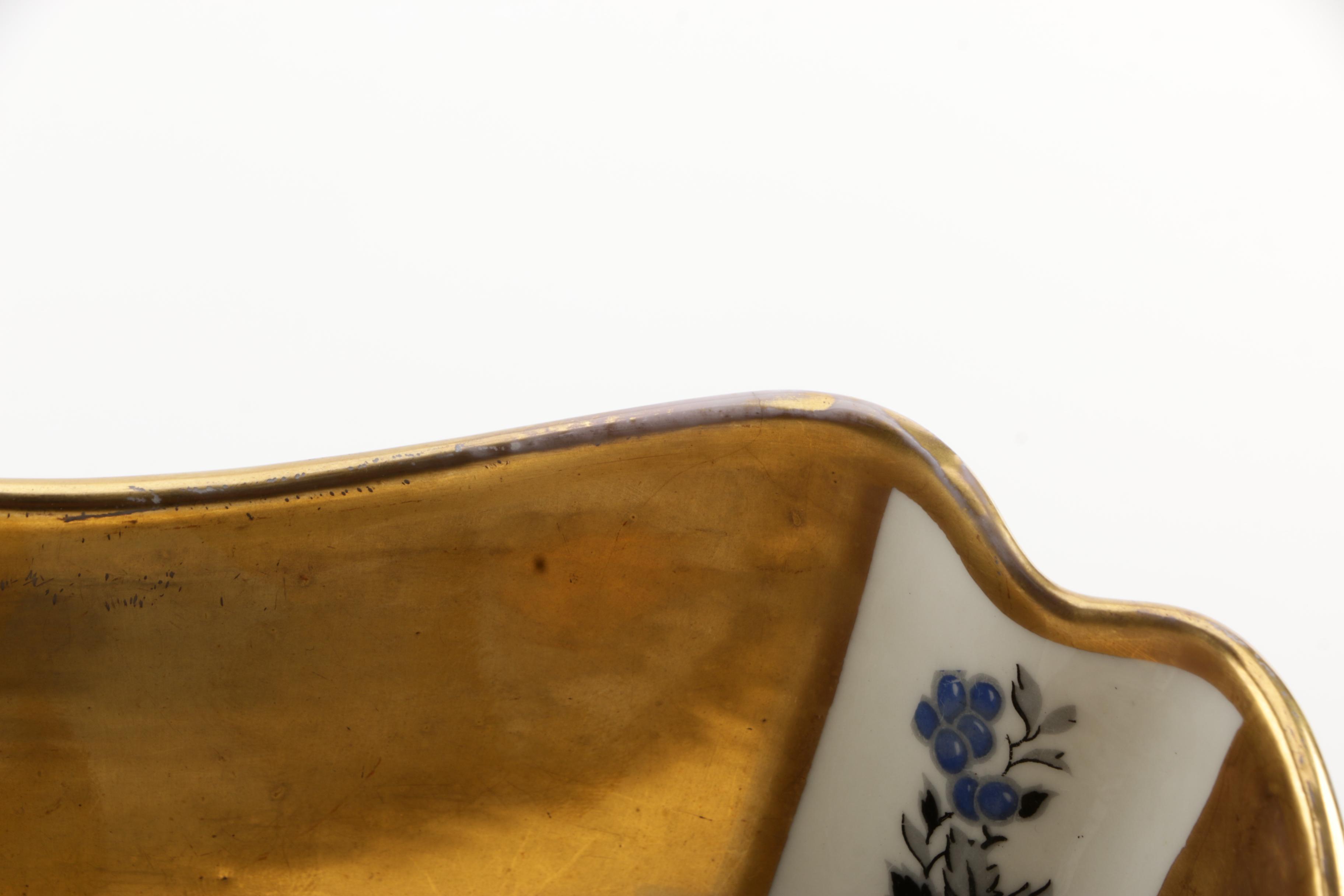 Concorde Gold and Floral Bowl with Occupied Japan Figurines and other Decor