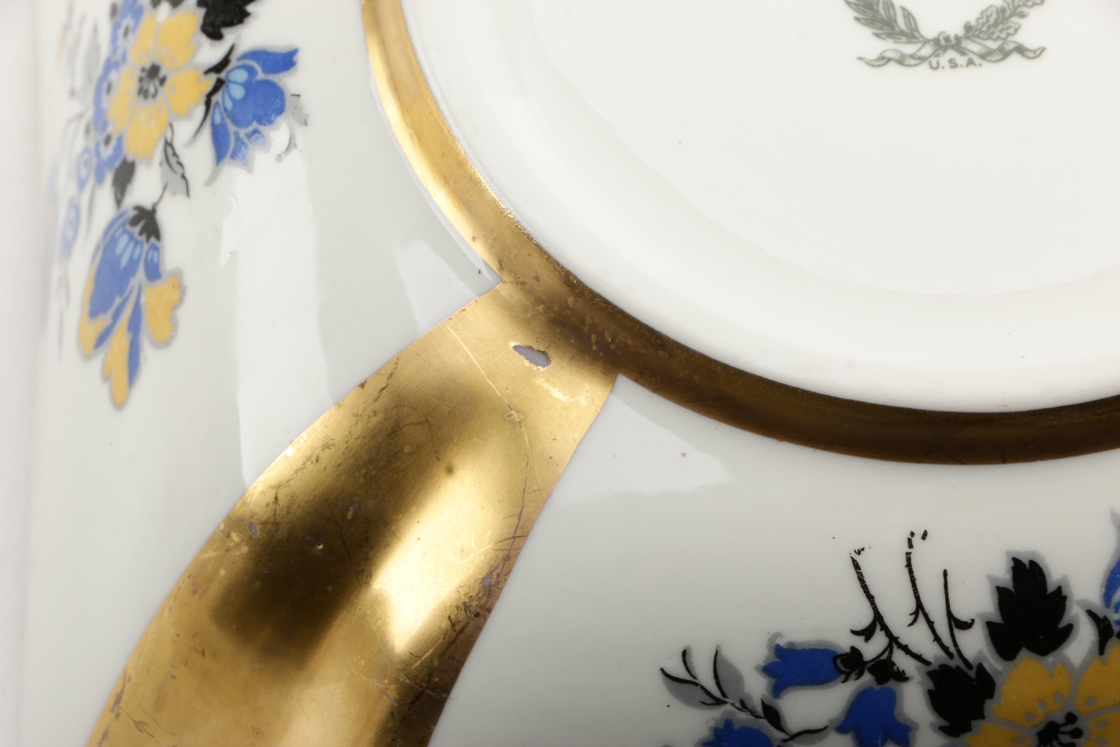 Concorde Gold and Floral Bowl with Occupied Japan Figurines and other Decor