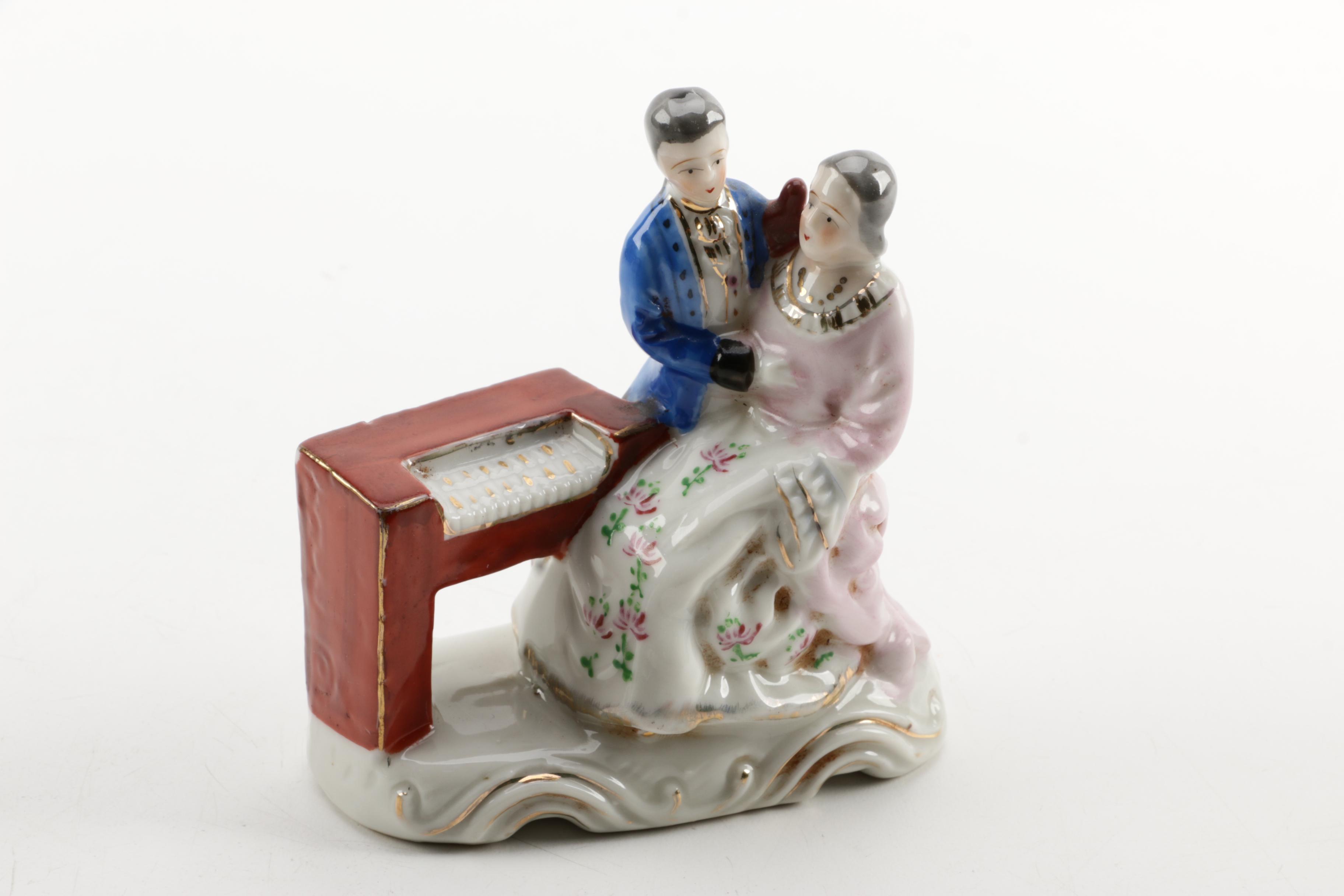 Concorde Gold and Floral Bowl with Occupied Japan Figurines and other Decor