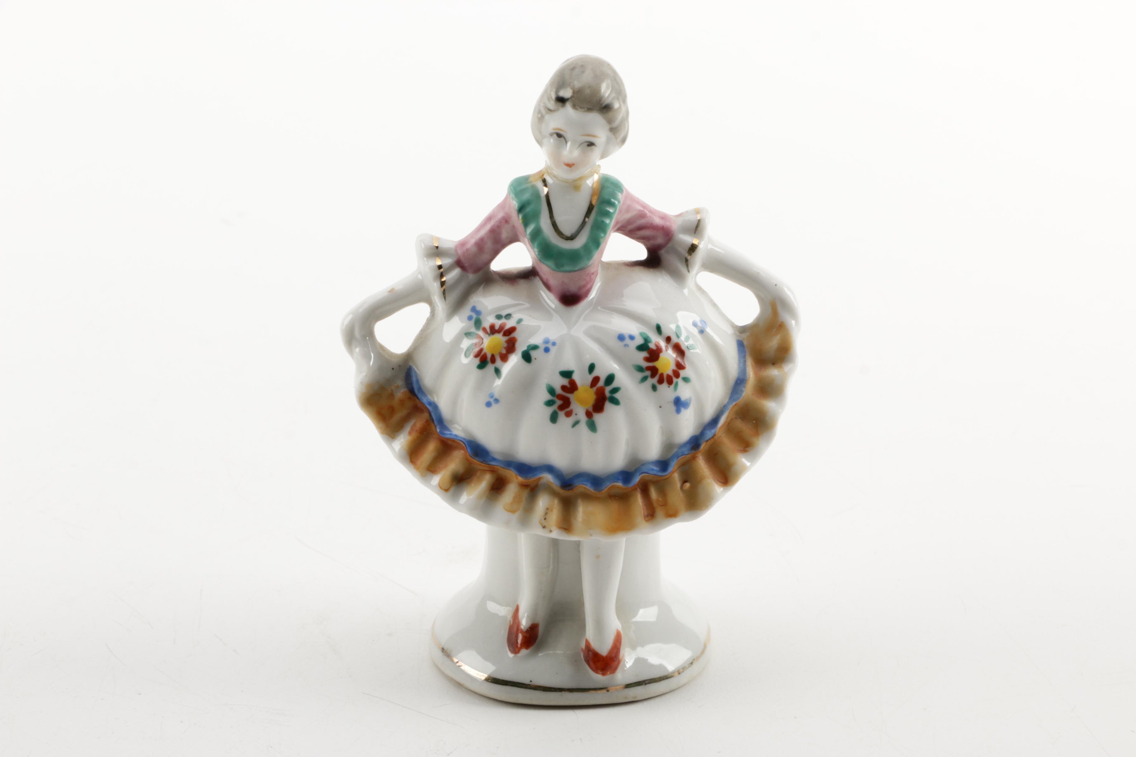 Concorde Gold and Floral Bowl with Occupied Japan Figurines and other Decor