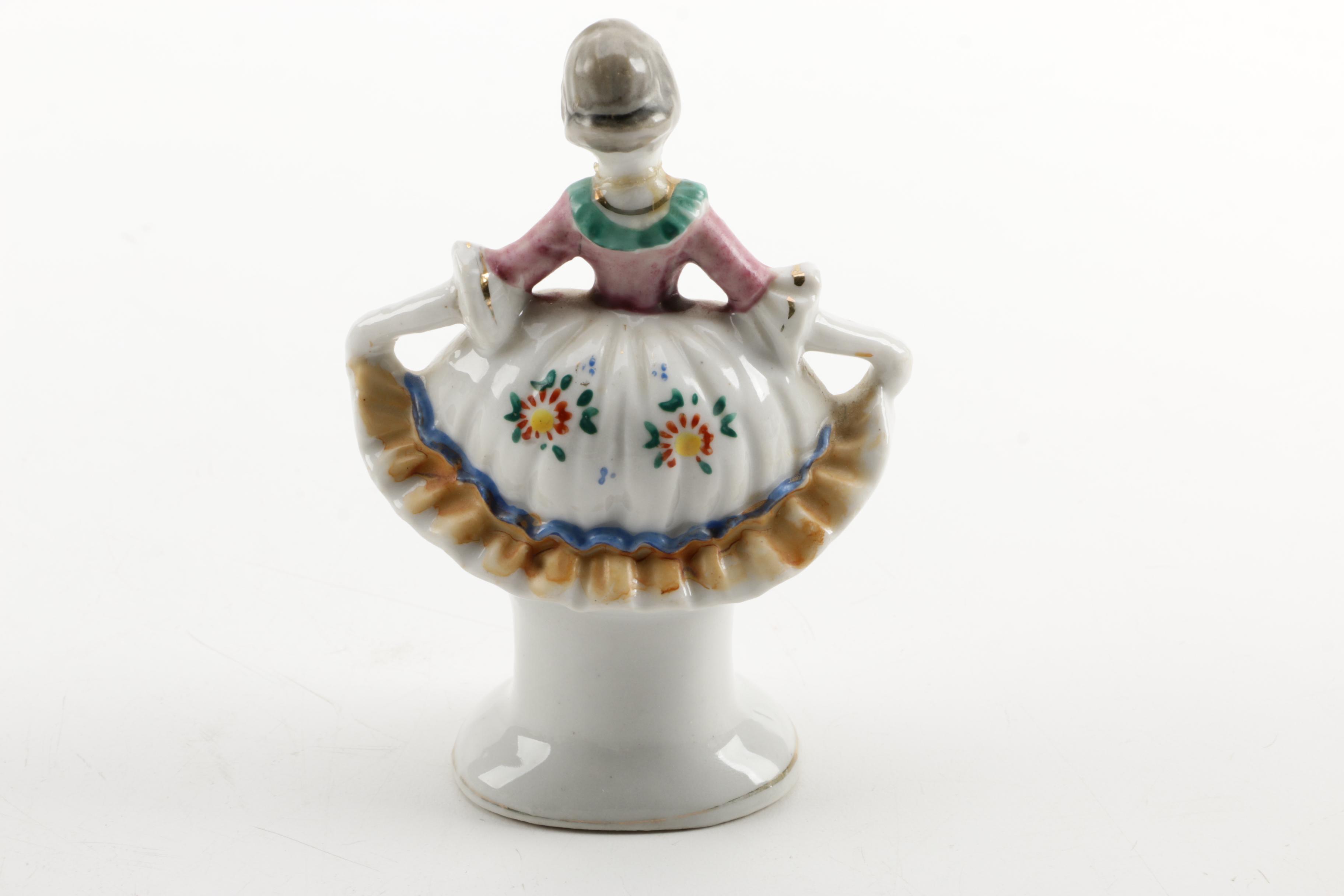 Concorde Gold and Floral Bowl with Occupied Japan Figurines and other Decor