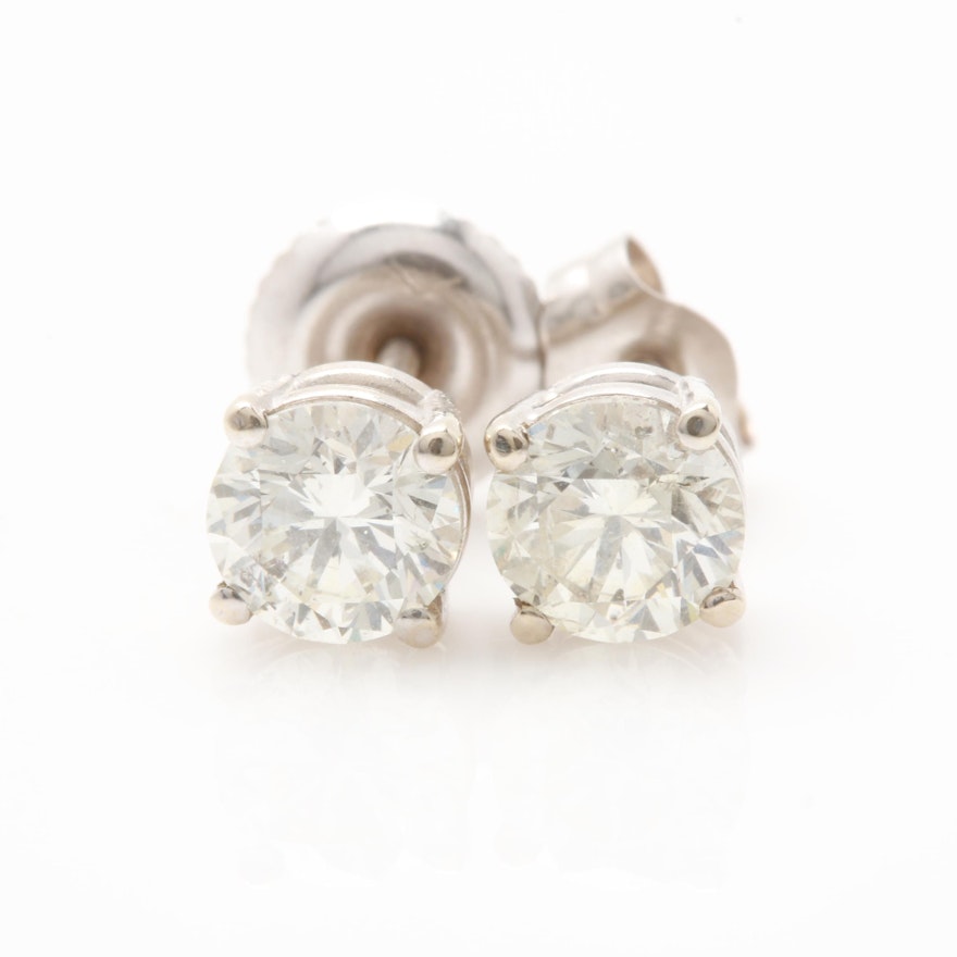 14K White Gold Diamond Stud Earrings