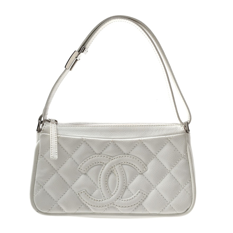 Circa 2005 Chanel White Quilted Leather Handbag