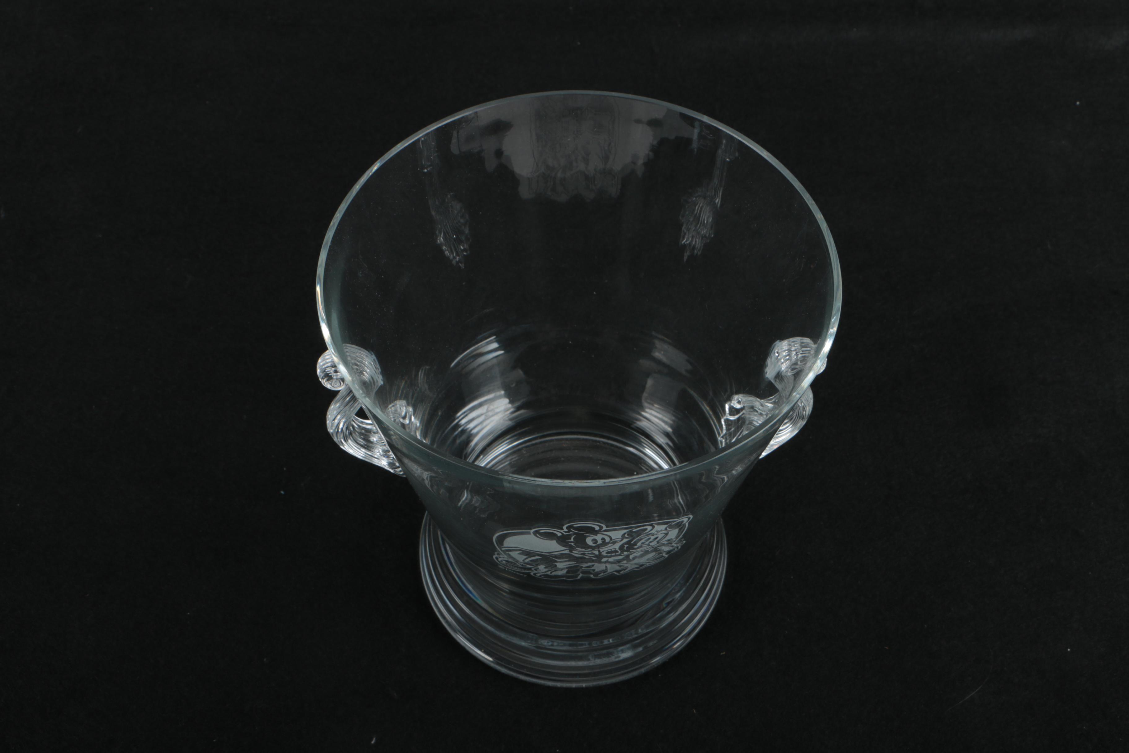 Disney Mickey and Minnie Crystal Ice Bucket and Old Fashioned Glasses