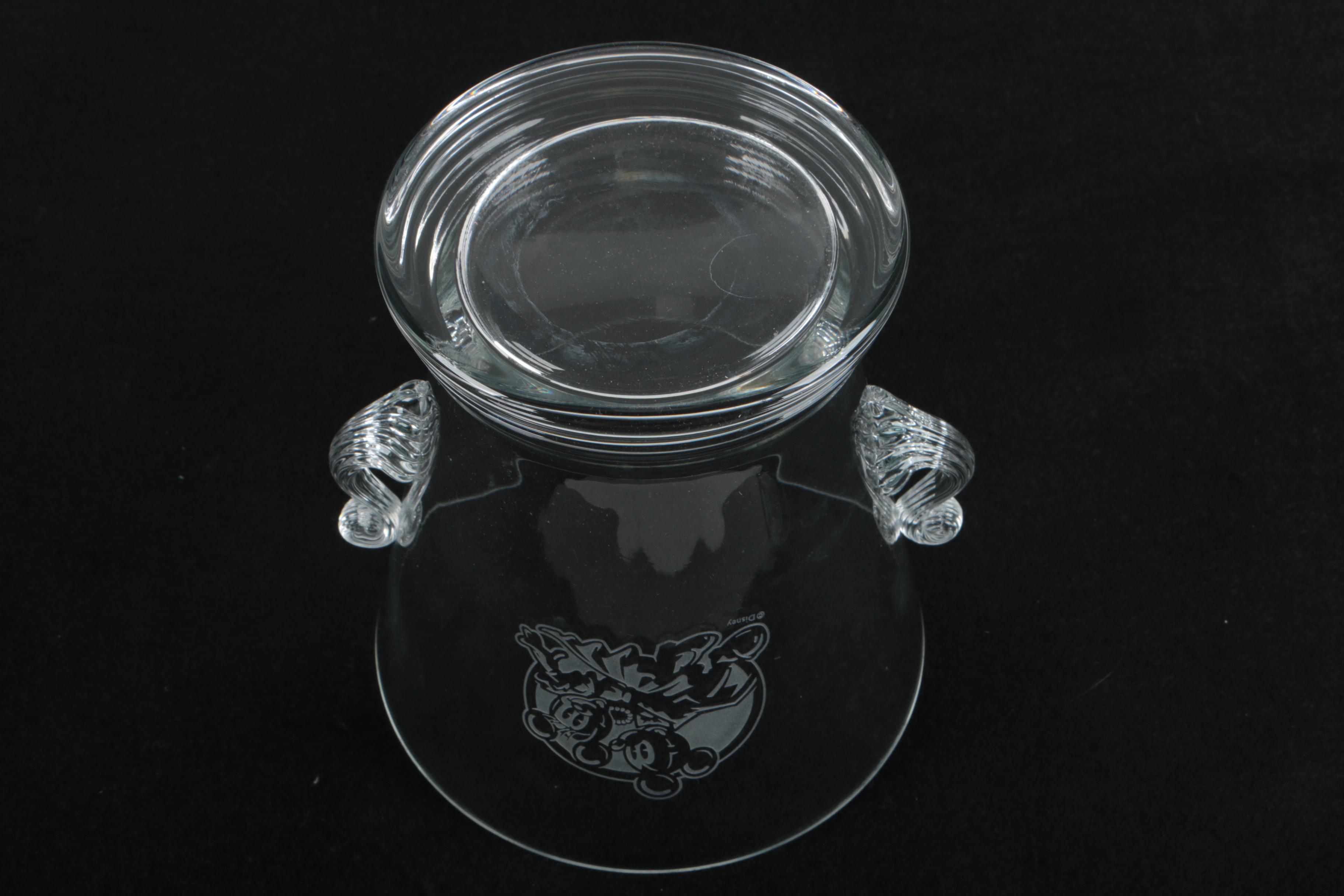 Disney Mickey and Minnie Crystal Ice Bucket and Old Fashioned Glasses