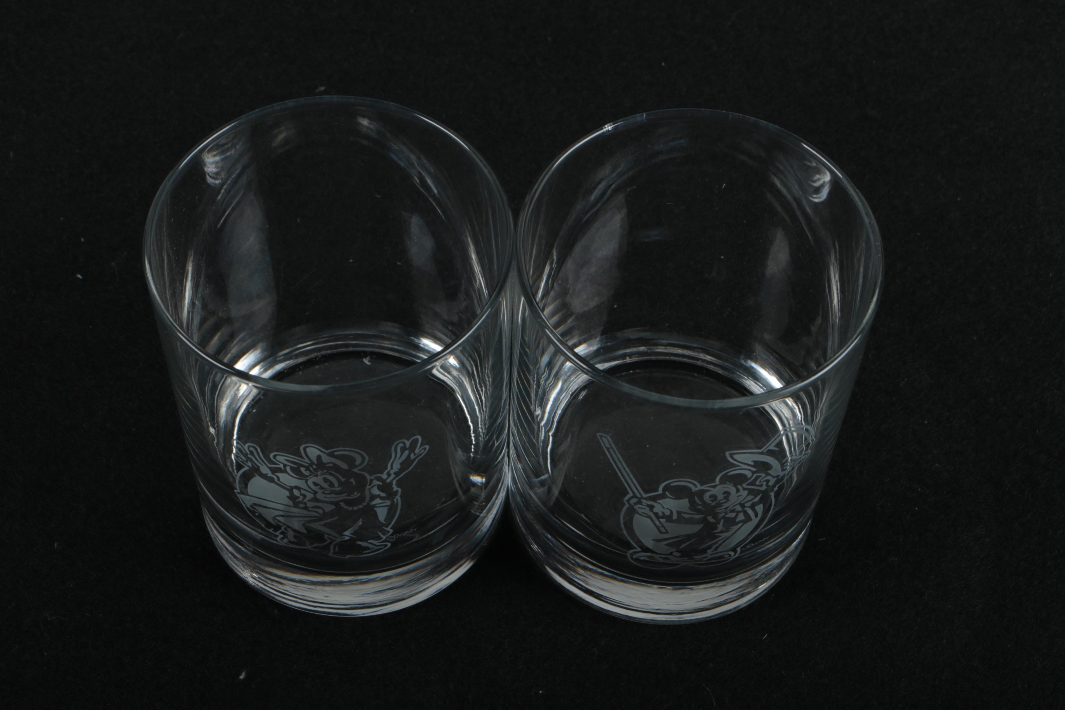 Disney Mickey and Minnie Crystal Ice Bucket and Old Fashioned Glasses