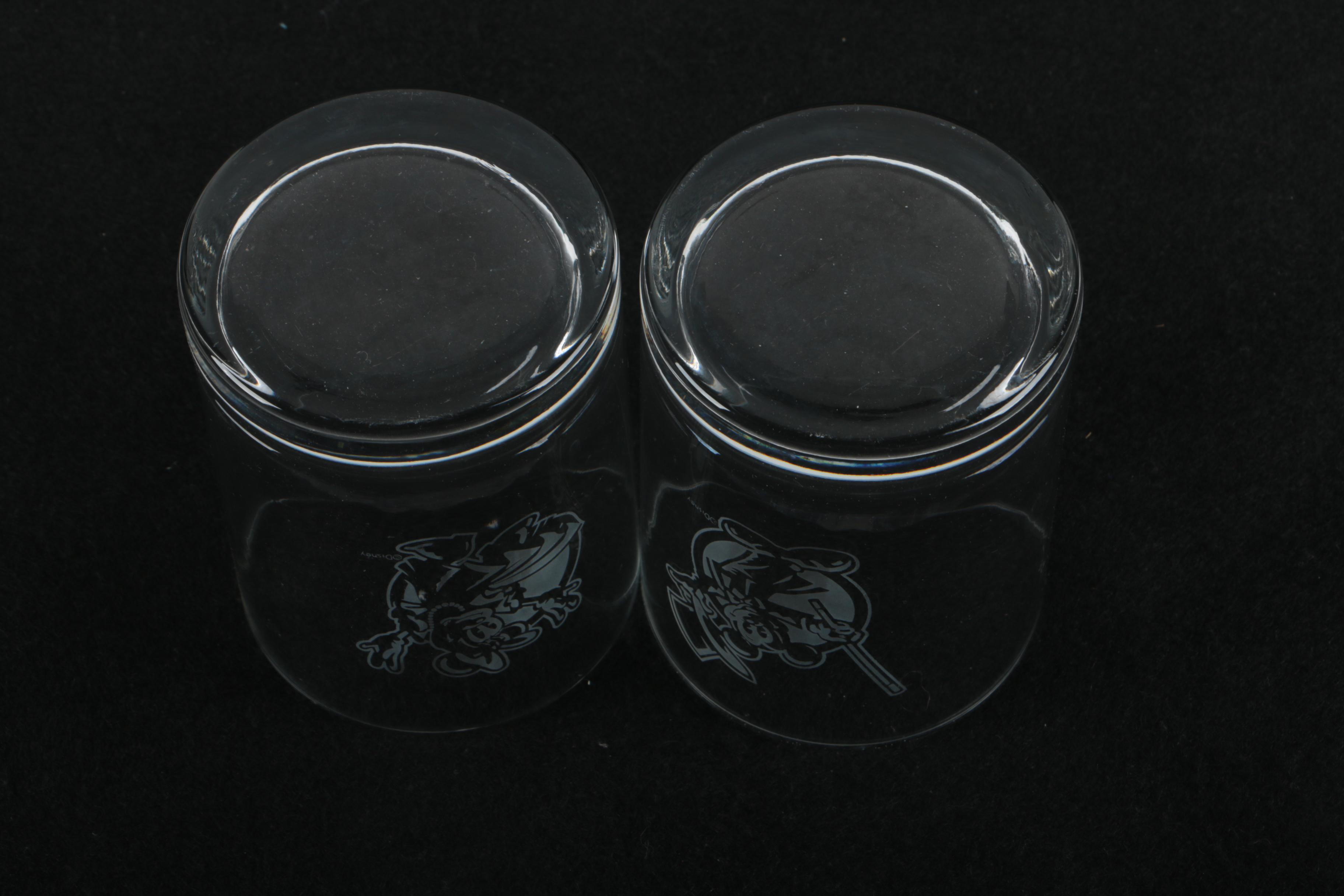 Disney Mickey and Minnie Crystal Ice Bucket and Old Fashioned Glasses