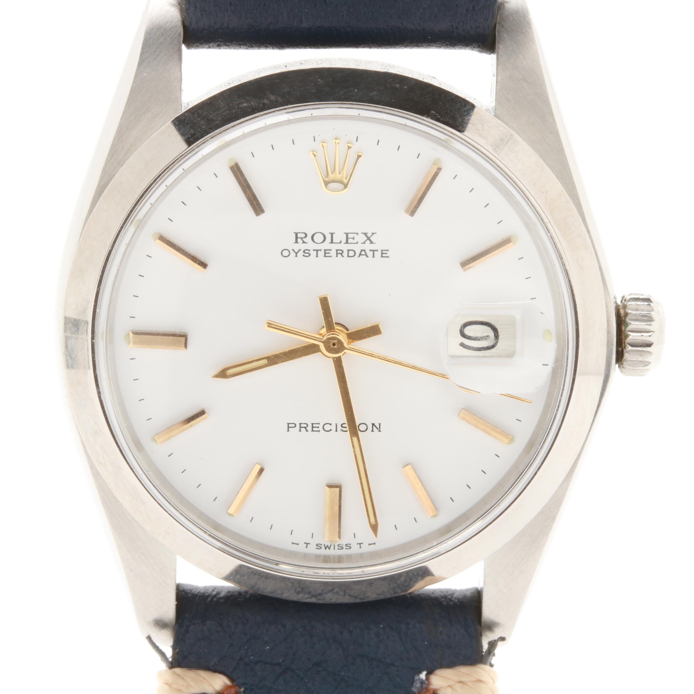 Rolex Stainless Steel White Dial Watch with Keith Valler Blue Leather Strap